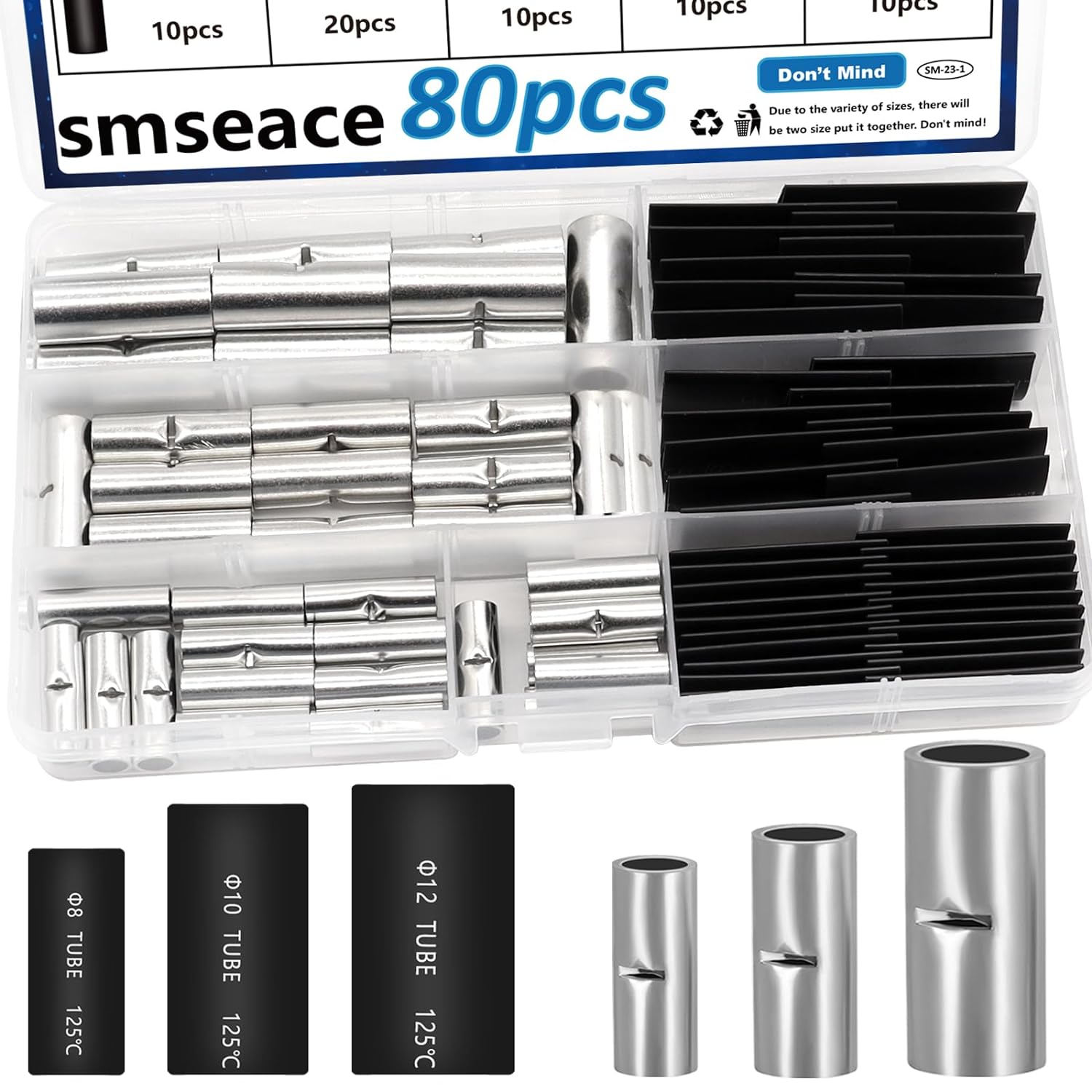 smseace Kit de conectores a tope no aislados de 80 piezas 468AWG con tubo termorretráctil para cableado AWG468 conectores de empalme a tope de cobre