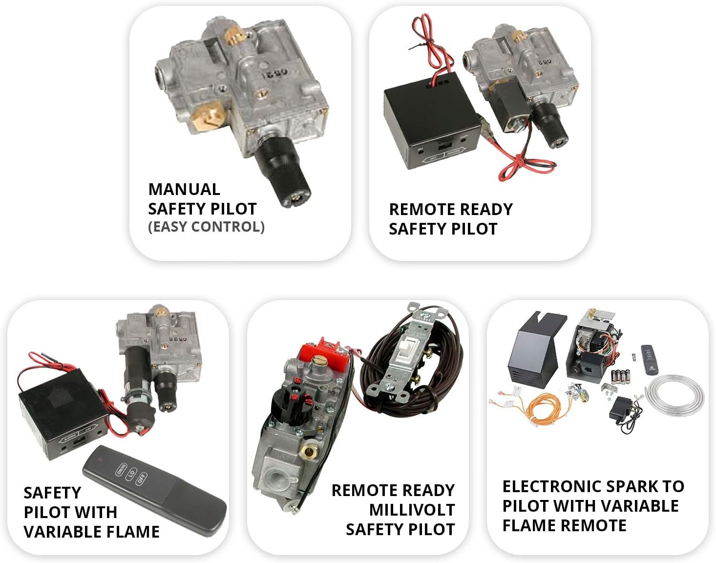 Rasmussen Alterna – Kit de quemador de bolas de fuego sin ventilación (AFB20-LG-AFB20-SE-B-N), 20 pulgadas, piloto de seguridad listo para control