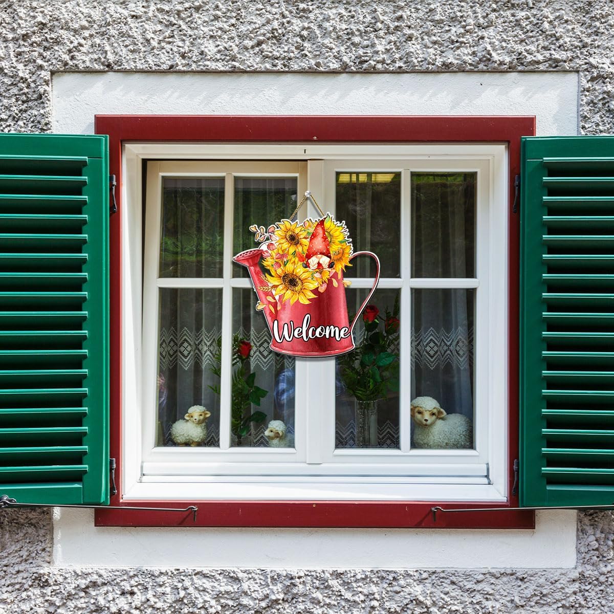Verano girasol bienvenida puerta signo granja verano girasol gnomo puerta colgante impreso placa de madera colgante decoración de pared, rústico
