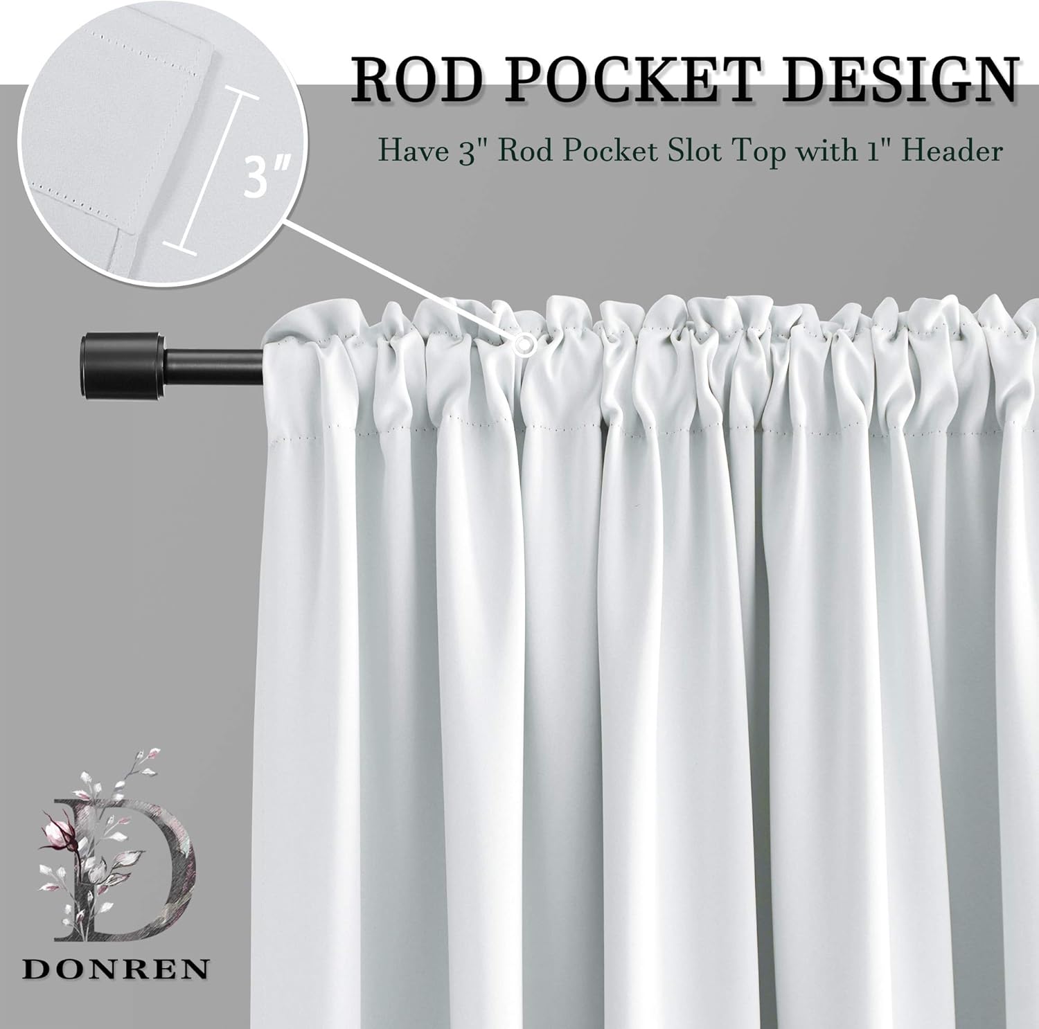 DONREN Paneles de cortina para ventana pequeña color blanquecino, para oscurecer la habitación, cenefas para baño, con bolsillo para barra (42 x 24