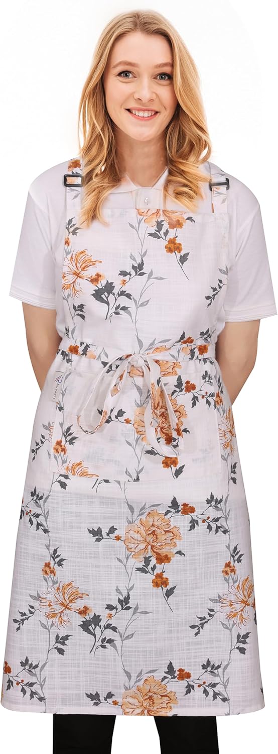RUVANTI Delantales para mujer con bolsillos, se adapta hasta XXL, bonitos delantales para cocina, cocina, servidor, peluquería, delantal de chef,