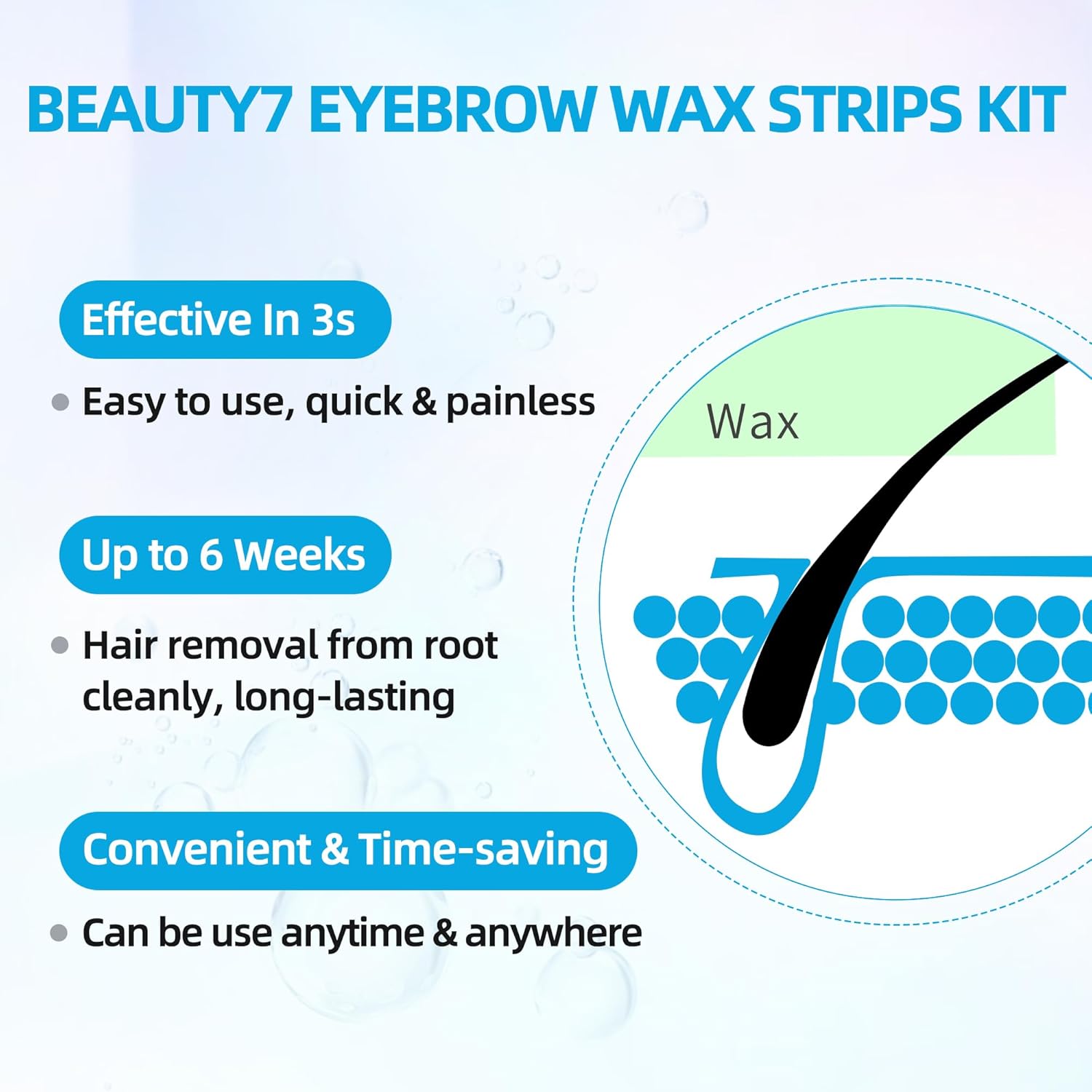 Beauty7 Tiras de cera de cejas para hombre, tiras de cera facial, tiras de depilación en casa, 24 piezas con aceite esencial de polvo de perlas para