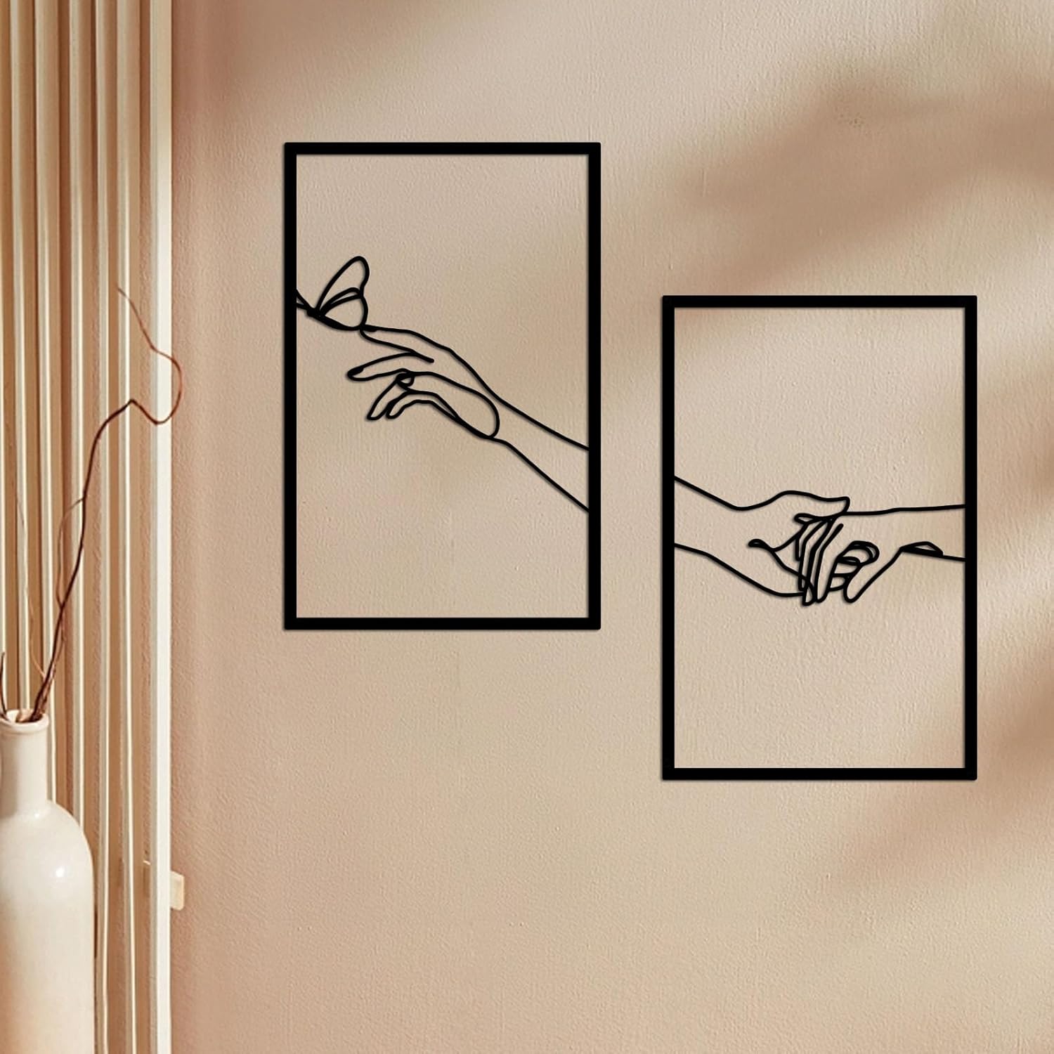 Arte de pared de metal con forma de mano de cuerpo minimalista de líneas femeninas, esculturas de pared modernas de línea abstracta para el hogar,