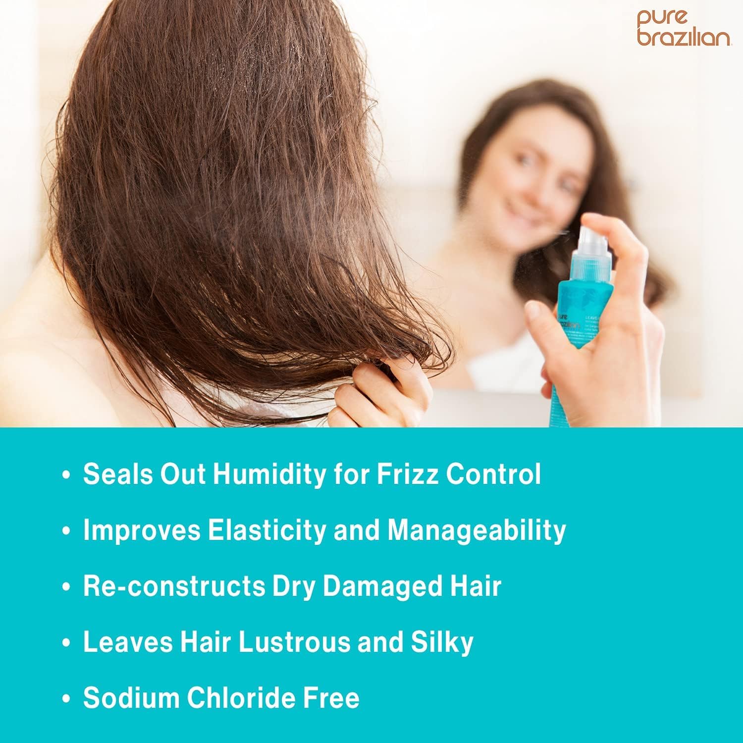 Pure Brazilian Acondicionador sin enjuague, tratamiento nutritivo para el cabello sin enjuague enriquecido con queratina para fortalecer y