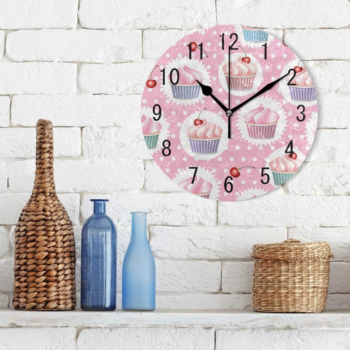 ALAZA Decoración del hogar Colorido Cupcake Polka Dot redondo acrílico 9.5 pulgadas reloj de pared silencioso sin tictac arte para sala de estar,