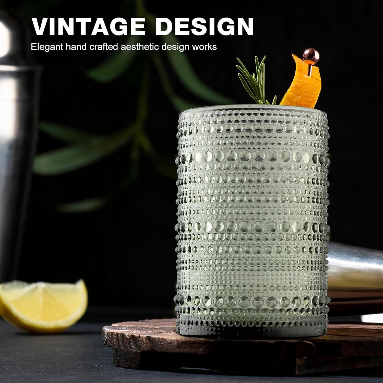 Yinder Hobnail – Vasos para beber de 13 onzas, suministros para fiesta de Navidad, cristalería vintage en relieve, vasos de vidrio con cuentas para