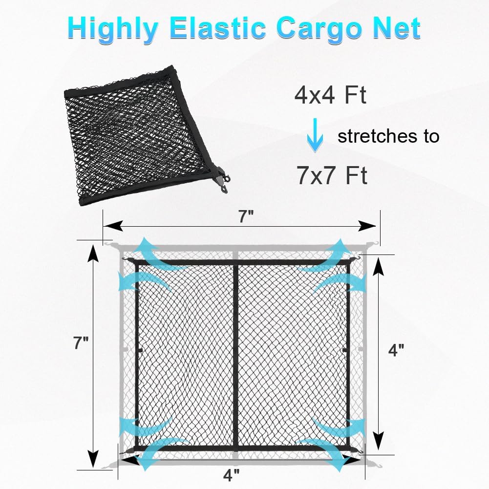 Red de carga elástica para camas de camioneta, organizador de malla de carga para caja de camión, red de carga de malla estilo maletero con 8