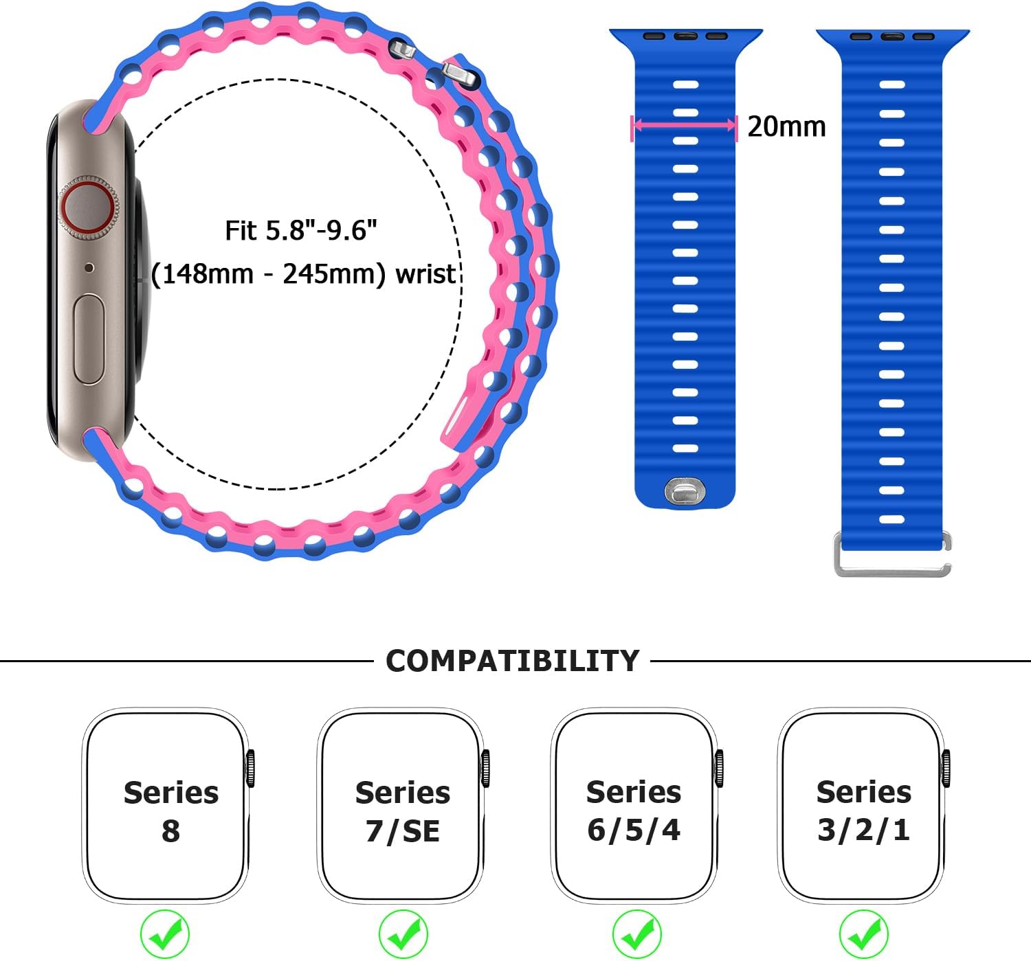 Anlinser Bands Compatible with Apple Watch Band 41mm 40mm 38mm, Adjustable Loop Designed for Apple Watch SE Series 9 8 7 6 5 4 3