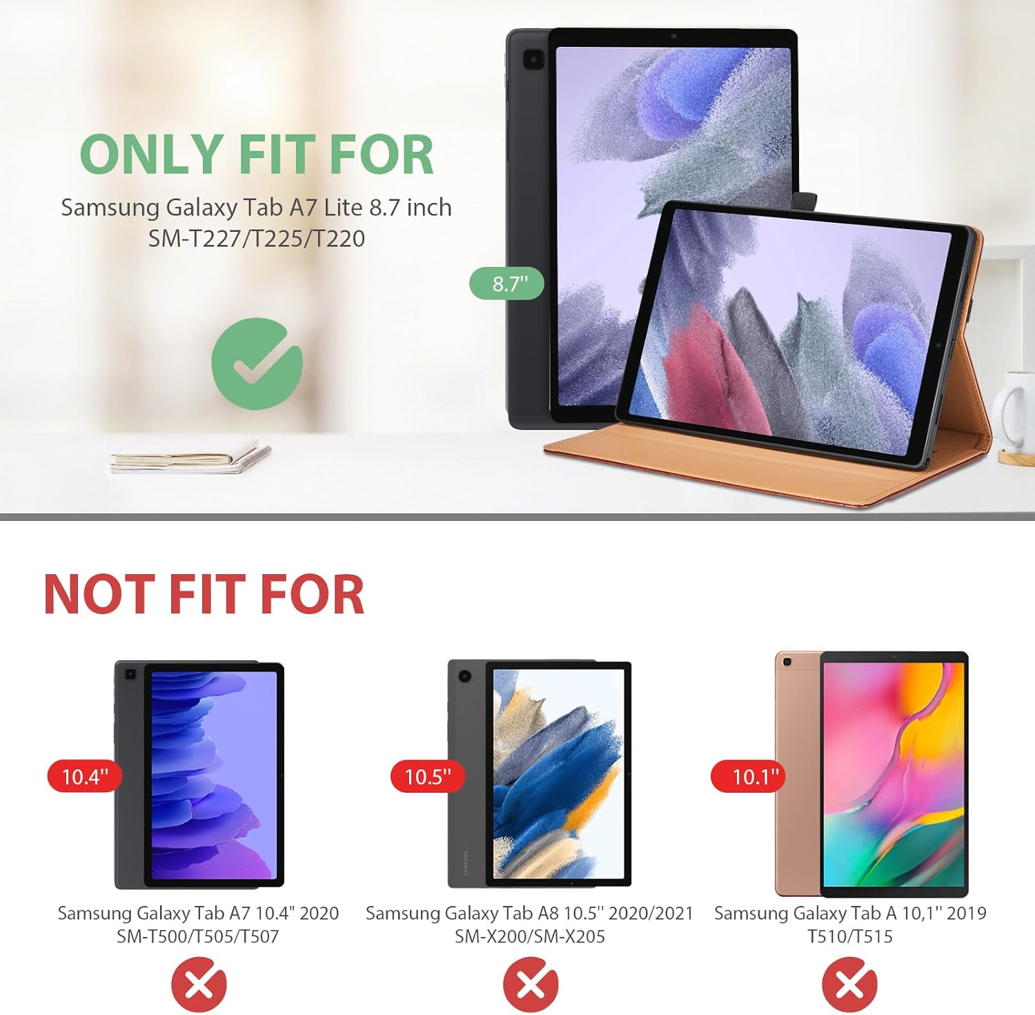 Funda para Samsung Galaxy Tab A7 Lite de 8.7 pulgadas 2021 (SM-T227T225T220) – Funda de piel sintética con correa de mano y bolsillo, color marrón