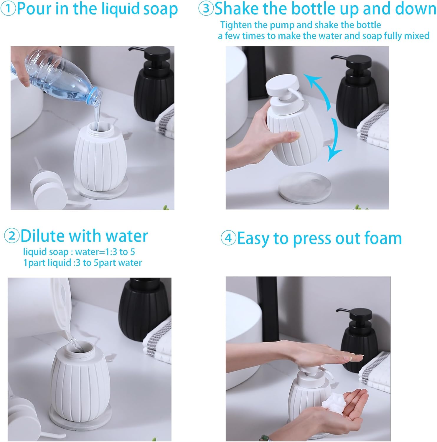 GalDal Dispensador de jabón de manos de espuma negra para baño, dispensador de lavado de manos de espuma de resina, 11 oz.