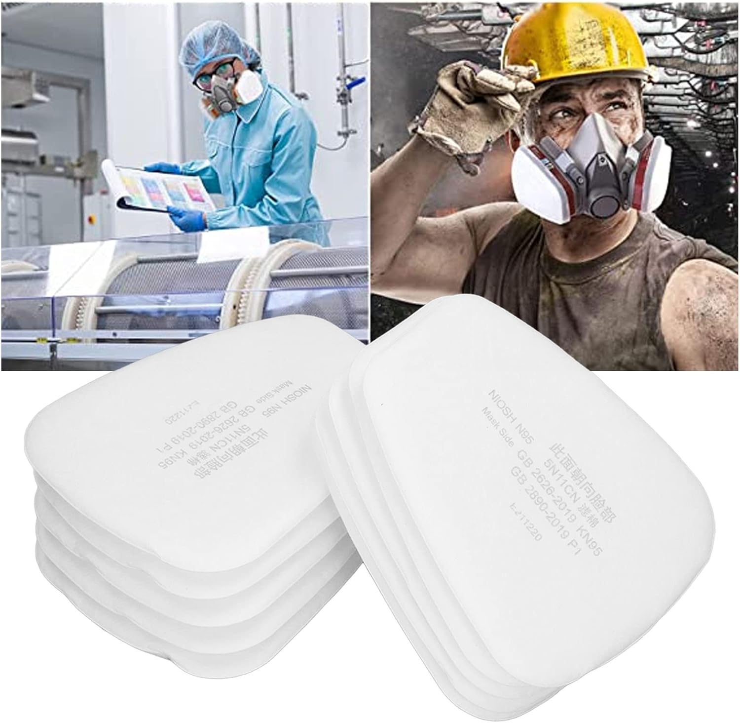 50 piezas 5N11 Filtro respirador de algodón, filtro de partículas de estructura multicapa de repuesto para 6100 6200 7501 7502 6502 6800 filtro