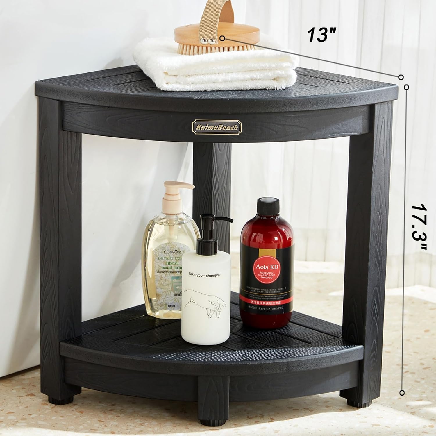 Banco de ducha para ducha interior, taburete de ducha esquinero de madera de polietileno, asiento de baño de plástico para afeitarse las piernas,