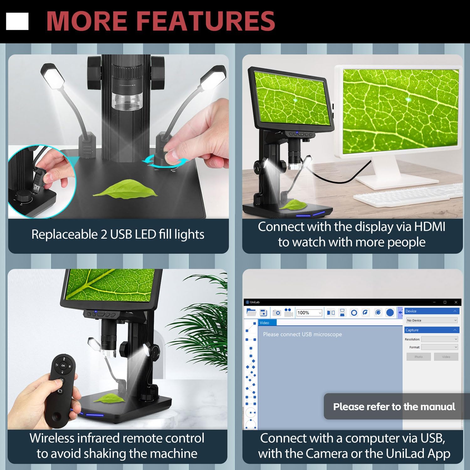 Microscopio digital HDMI, pantalla de 10.1 pulgadas, microscopio de moneda 1600X, imagen de video 1440P de 48 MP, aumento recargable para adultos,