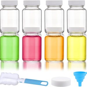 LOVLLE Botellas de vidrio para zumo con tapas, paquete de 8 frascos pequeños transparentes reutilizables de 2 onzas con tapas para exprimir líquidos LOVLLE Botellas de vidrio para zumo con tapas, paquete de 8 frascos pequeños transparentes reutilizables de 2 onzas con tapas para exprimir líquidos