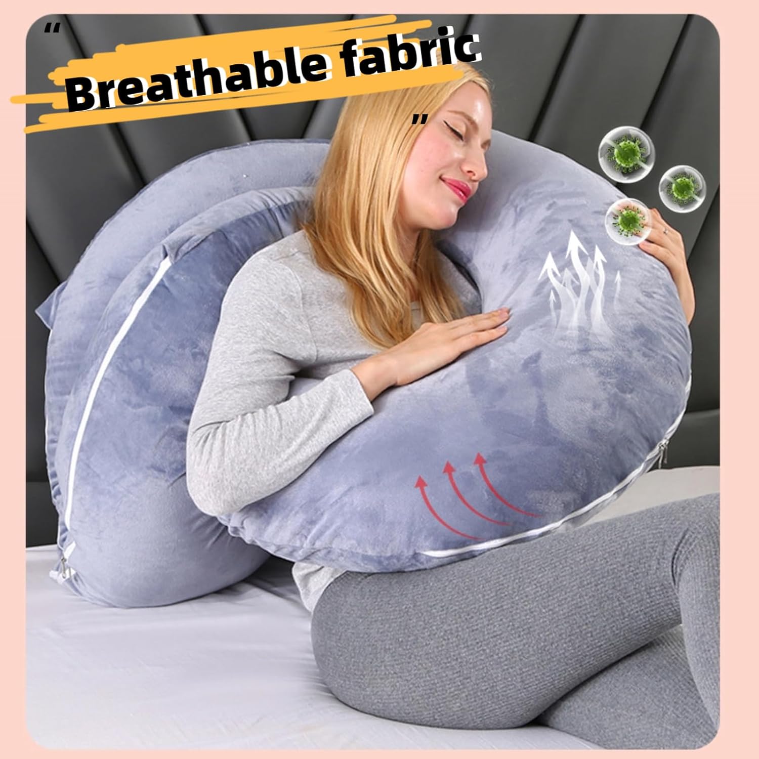 Almohadas de embarazo para dormir, almohada de cuerpo completo en forma de C para mujeres embarazadas, almohada de embarazo suave con funda de