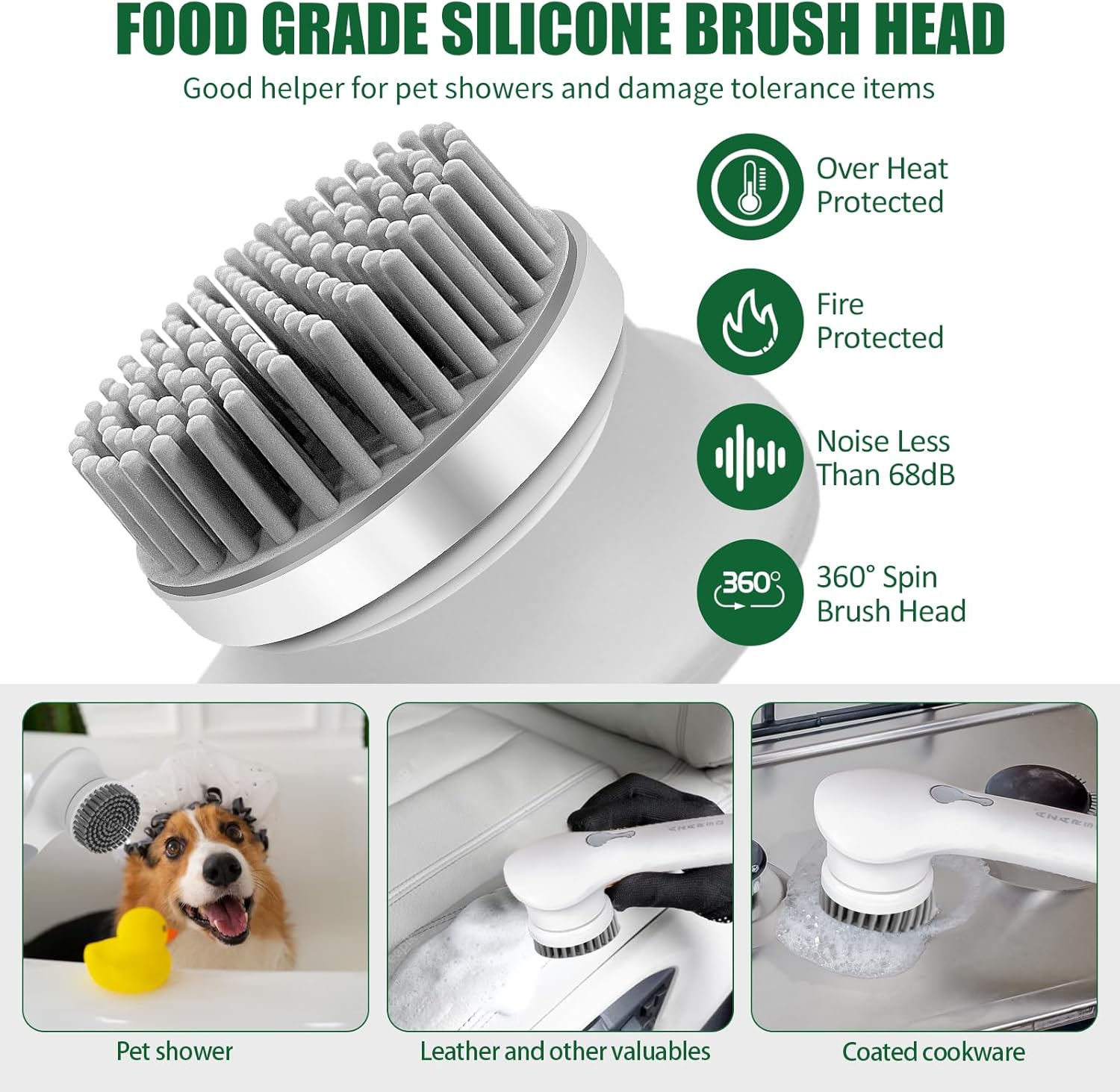 Electric Spin Scrubber with Charging Base-3Speeds, AzaRsd Shower Scrubber with Powerful Motor and 5 Replaceable Brush Heads, Rechargeable Cleaning
