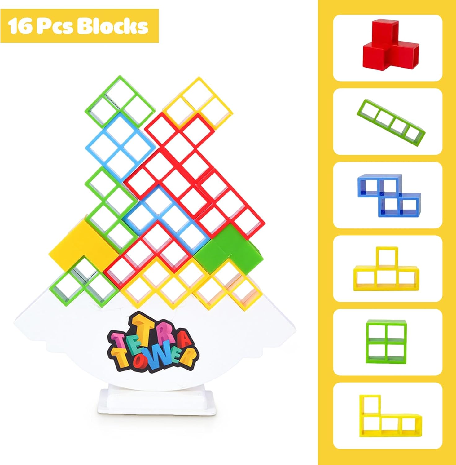 LOYATANK Juego de 16 piezas de Tetra Tower, divertido juego de mesa apilable para niños y adultos, perfecto para la construcción de equipos, fiestas