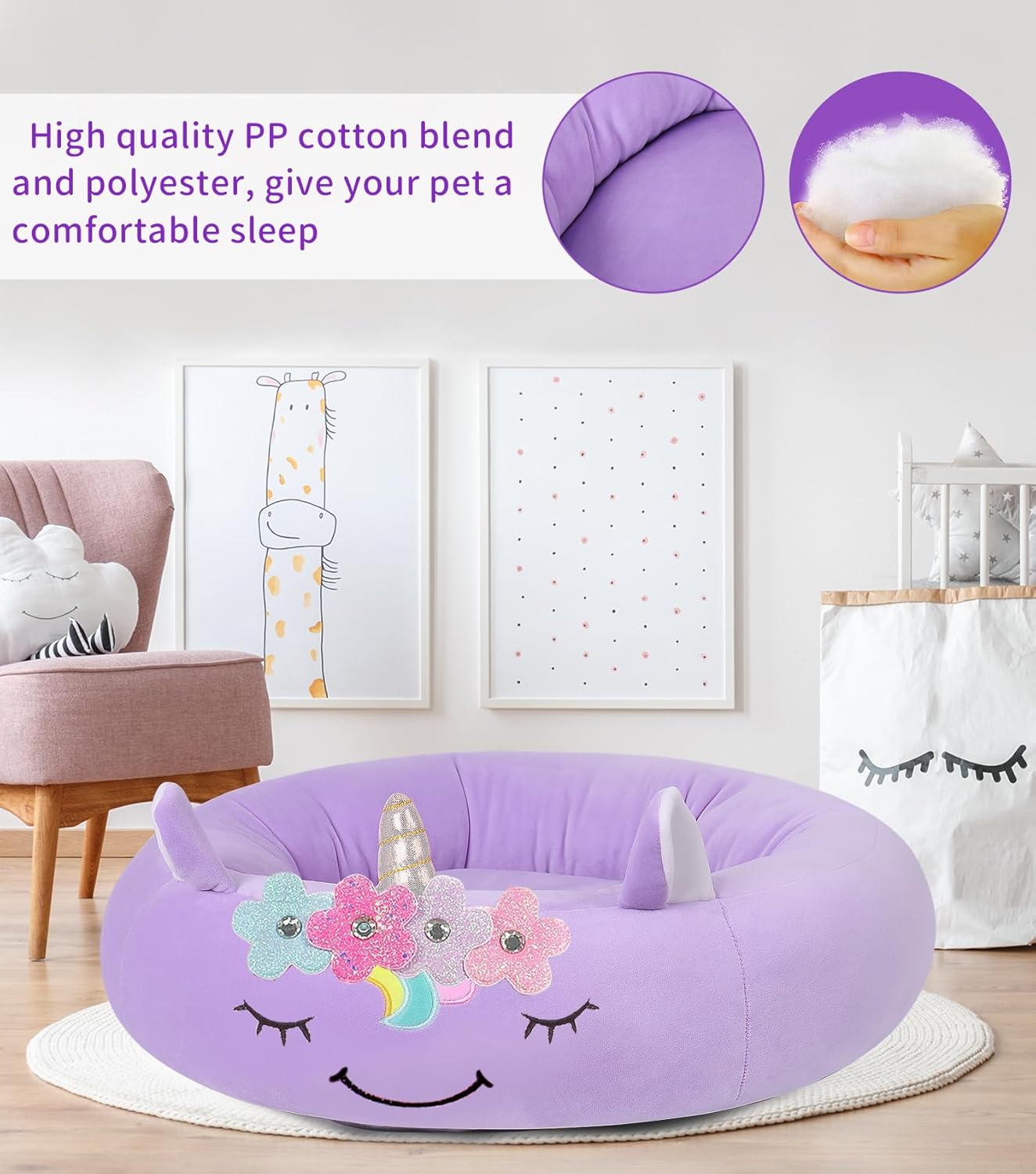 Cama para perro de 24 pulgadas para mascotas, cama de felpa para mascotas, cómoda alfombrilla acolchada para gatos, cuna para perros medianos y