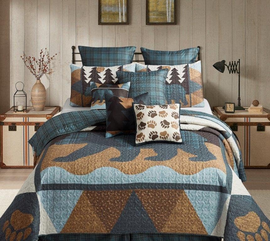 Virah Bella Juego de ropa de cama de 2 piezas, tamaño matrimonialqueen, juego de edredón reversible rústico con fundas de almohada decorativas, oso