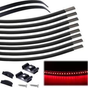 Muzata Paquete de 10 canales LED negros flexibles de 3.3 pies3.3 ft con lente de cubierta LED negra ahumada transparente, perfil de aluminio Muzata Paquete de 10 canales LED negros flexibles de 3.3 pies3.3 ft con lente de cubierta LED negra ahumada transparente, perfil de aluminio