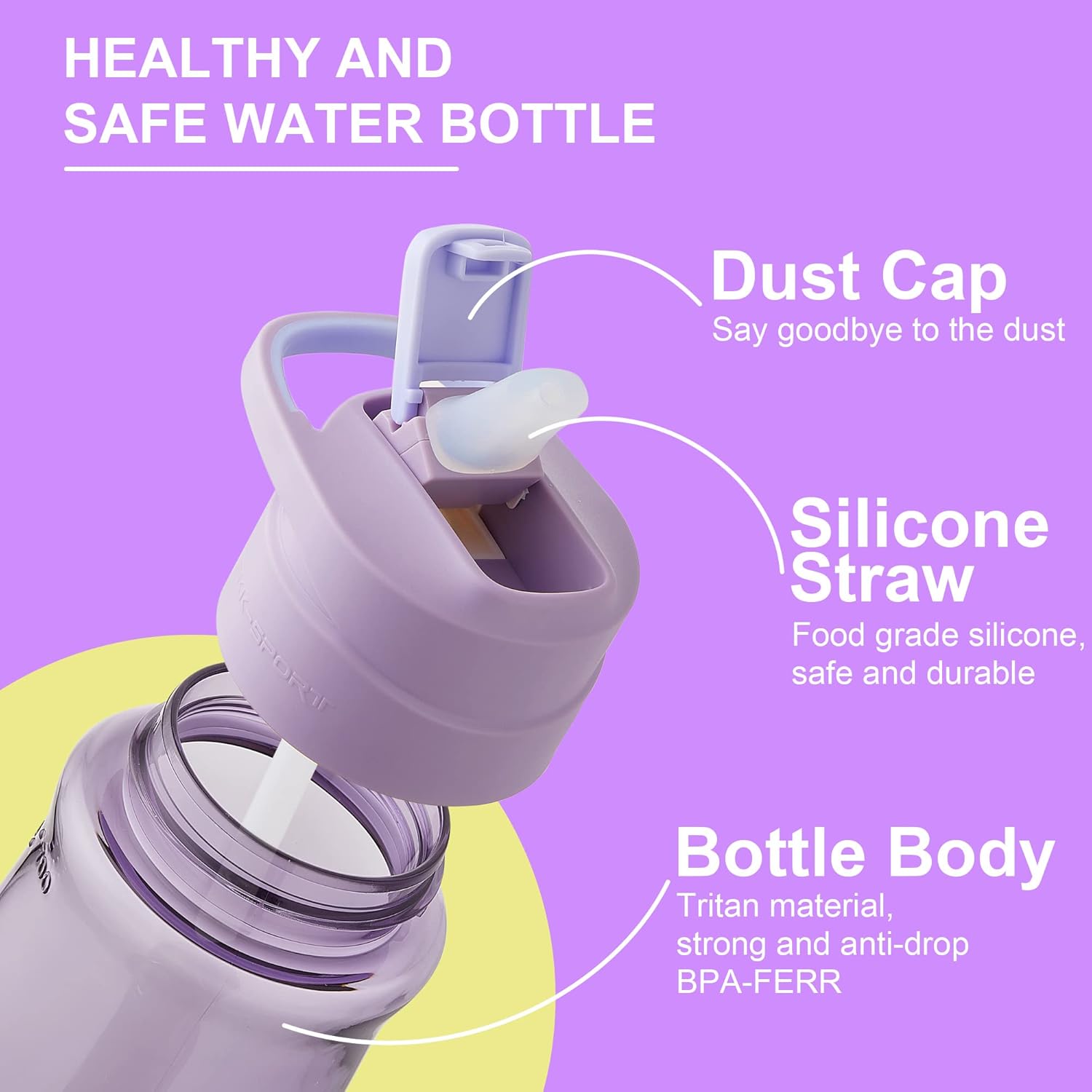 Botellas de agua deportivas para niños con popote para la escuela, 2027 onzas, Tritan sin BPA, a prueba de fugas, botellas para niños con tapa de