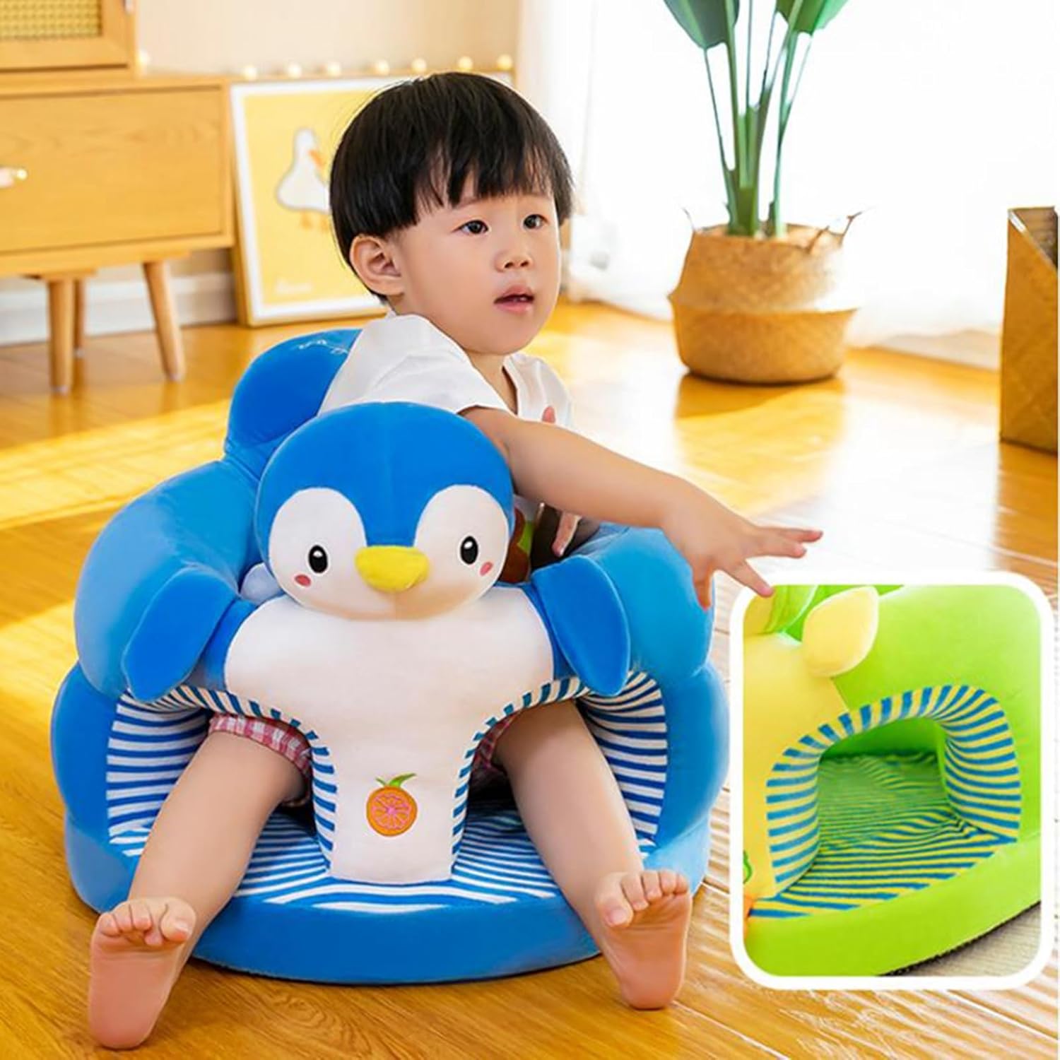 Asiento para bebé, silla de bebé para sentarse, diseño de animales de dibujos animados, sofá de felpa para aprender a sentarse, funda lavable para