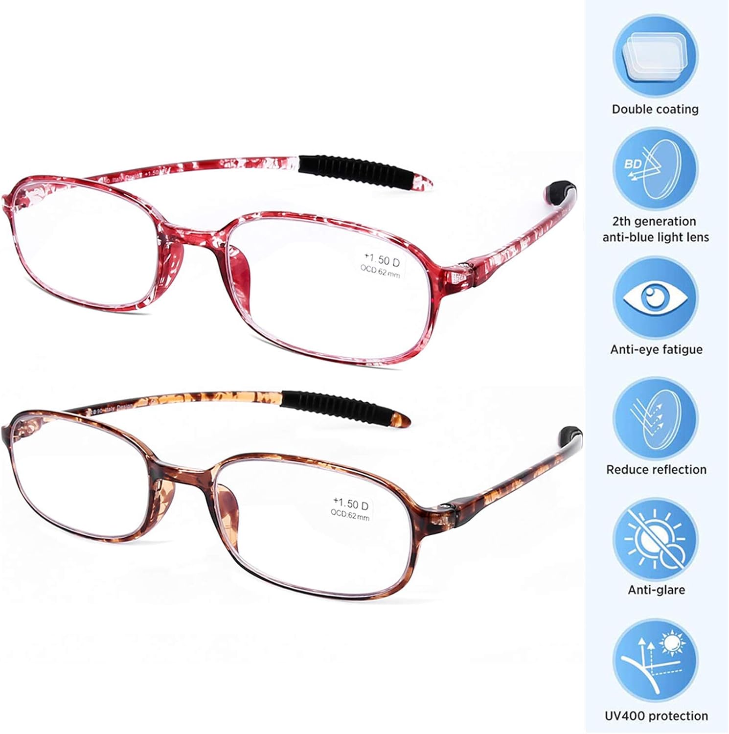 Lentes de lectura para computadora con bloqueo de luz azul, ligeras, para mujeres y hombres.