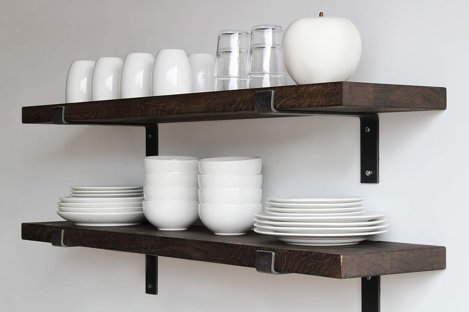 Urban Legacy Estantes profundos  Madera dura de roble blanco con acabado soplado  Soportes completos  Alta capacidad de peso  Juego de 2 (café de