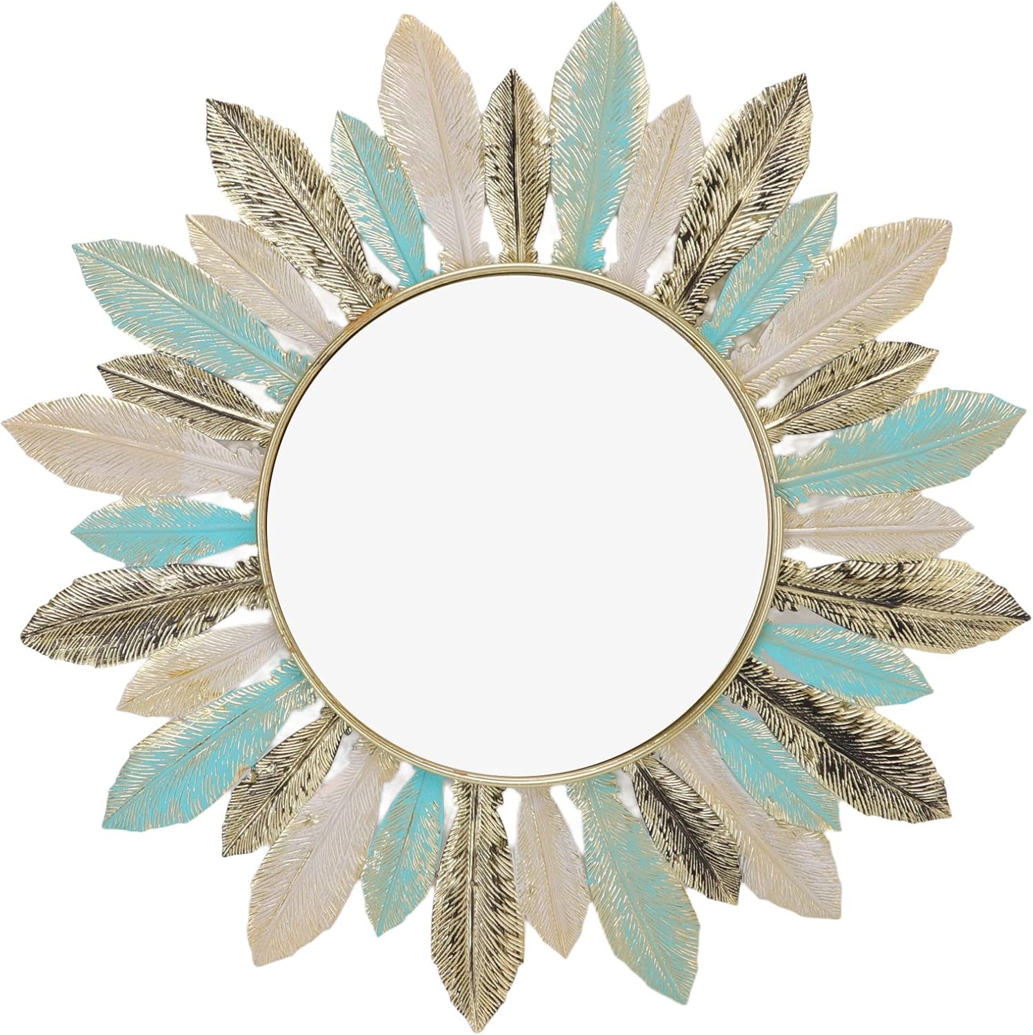 LSFYYDS Espejo colgante de plumas de metal, espejo decorativo de pared, escultura artística, espejo de tocador moderno para decoración de pared,