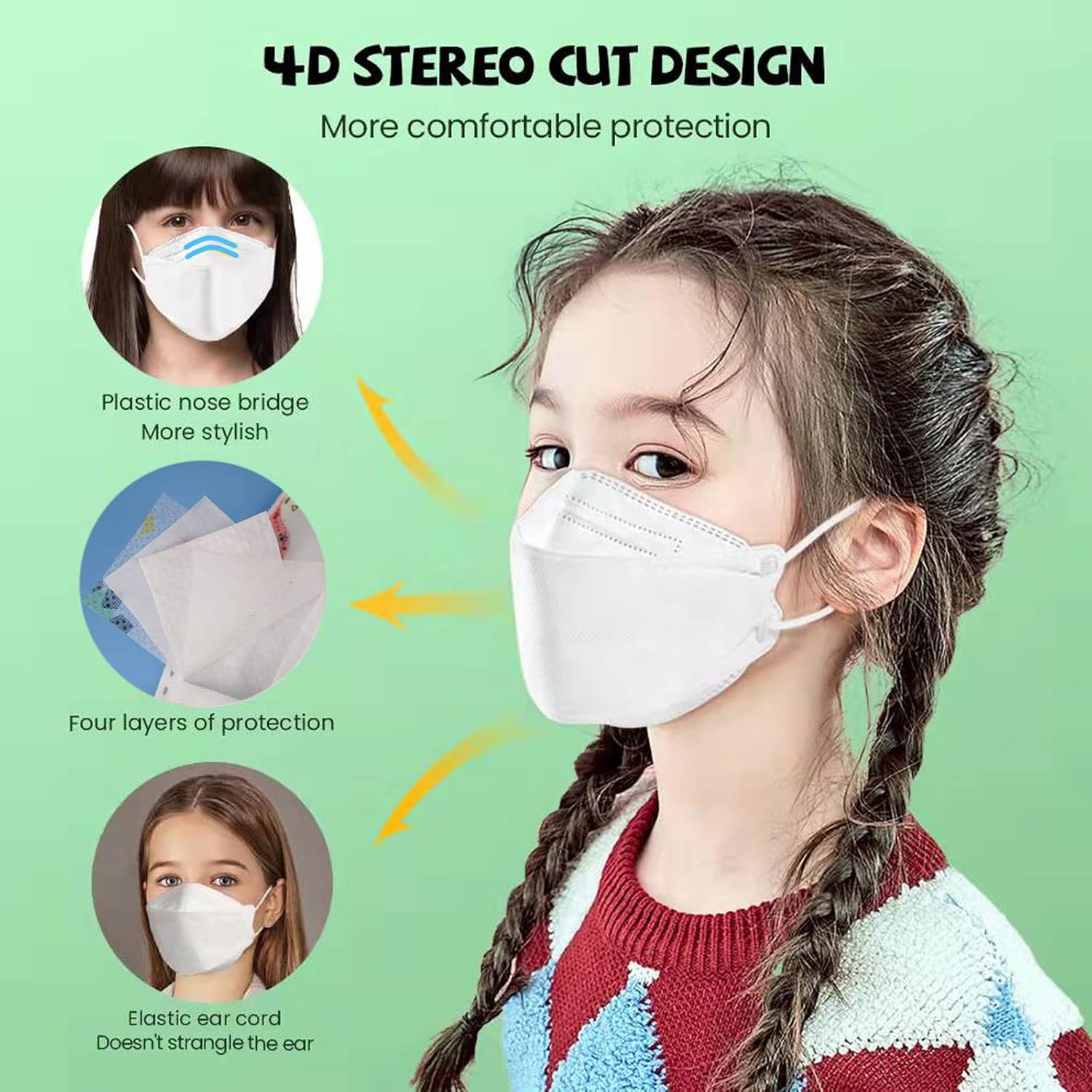 Mascarilla KF94 para niños, paquete de 50100 unidades, mascarilla protectora de 4 capas, no tejida, mascarilla antipolvo 3D, mascarilla desechable
