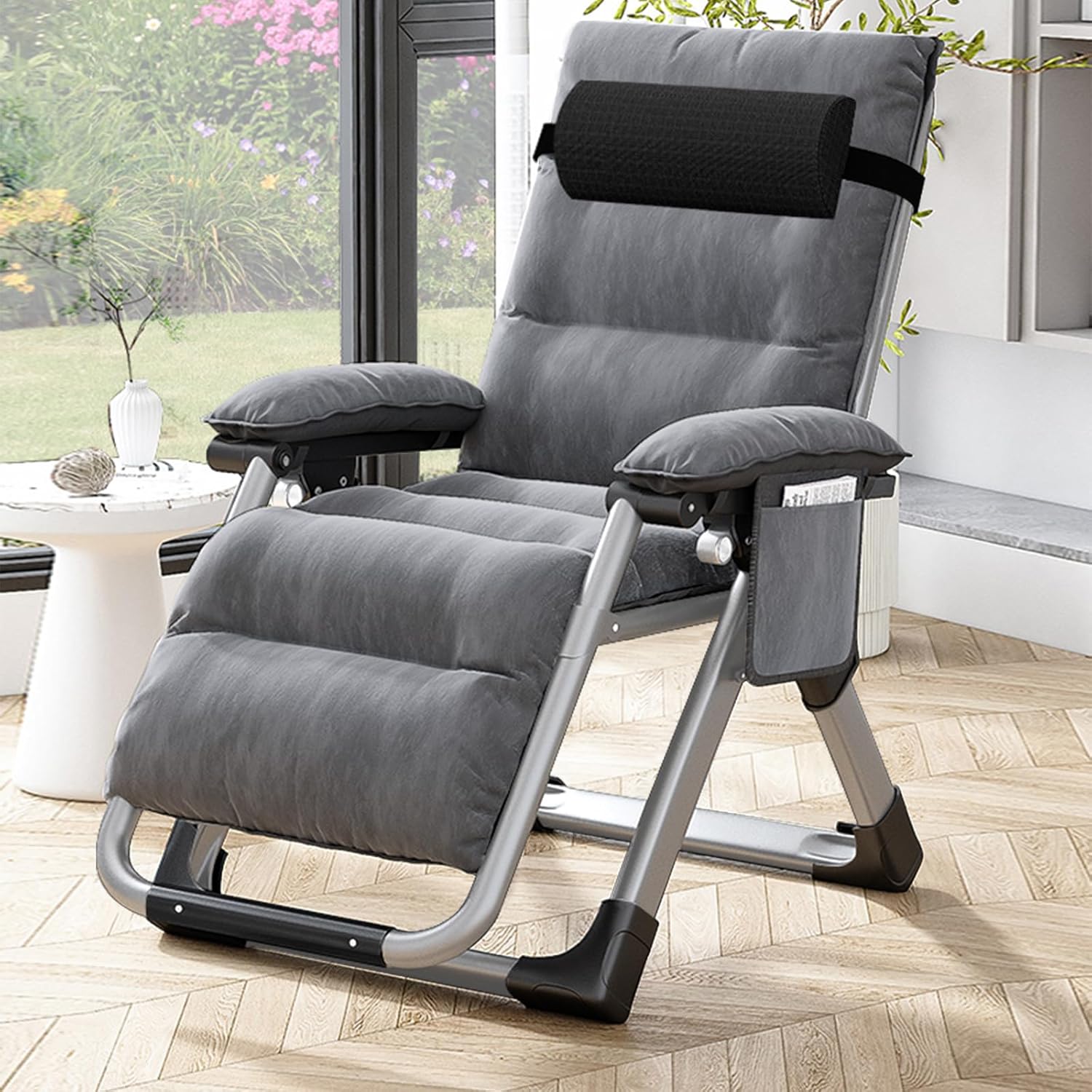 Slsy Cómoda silla plegable, reclinable con cojín extraíble para sala de estar, sillas plegables reclinables flexibles para patio, interiores y