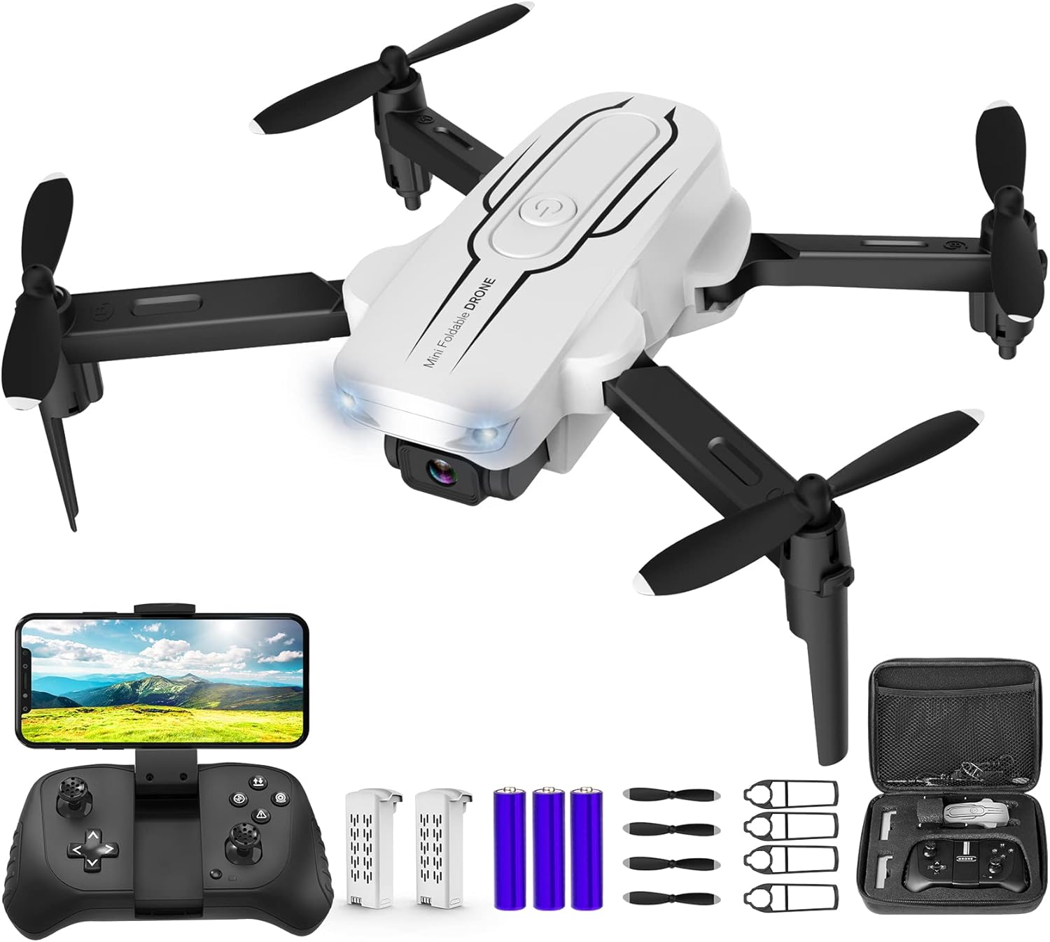 Mini dron con cámara para adultos y niños  Drones con cámara FPV HD 1080P con lente ajustable de 90, selfie de gestos, inicio de una tecla, giros de