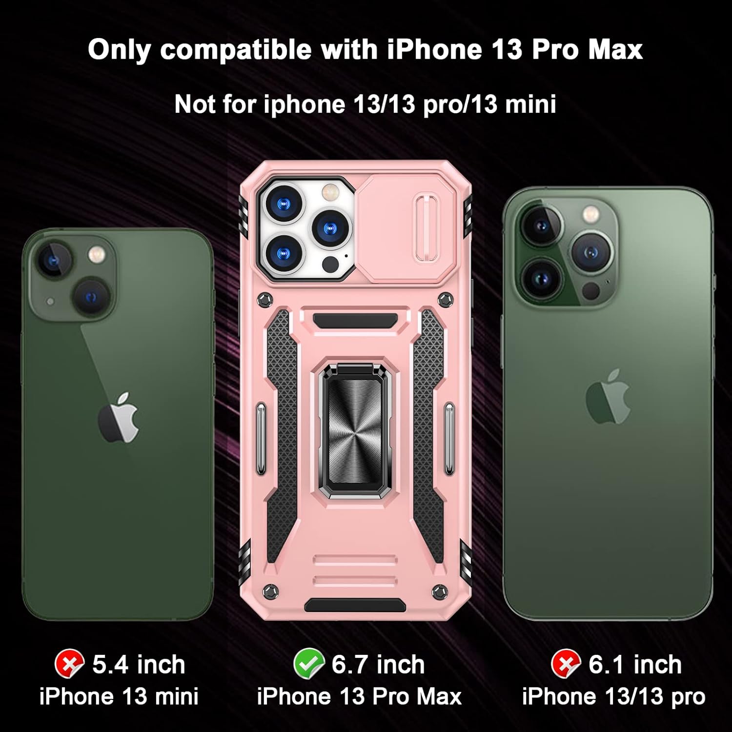 Funda para iPhone 13 Pro Max con soporte y cubierta para cámara, soporte magnético de 2 capas, 2 capas a prueba de golpes, funda protectora para