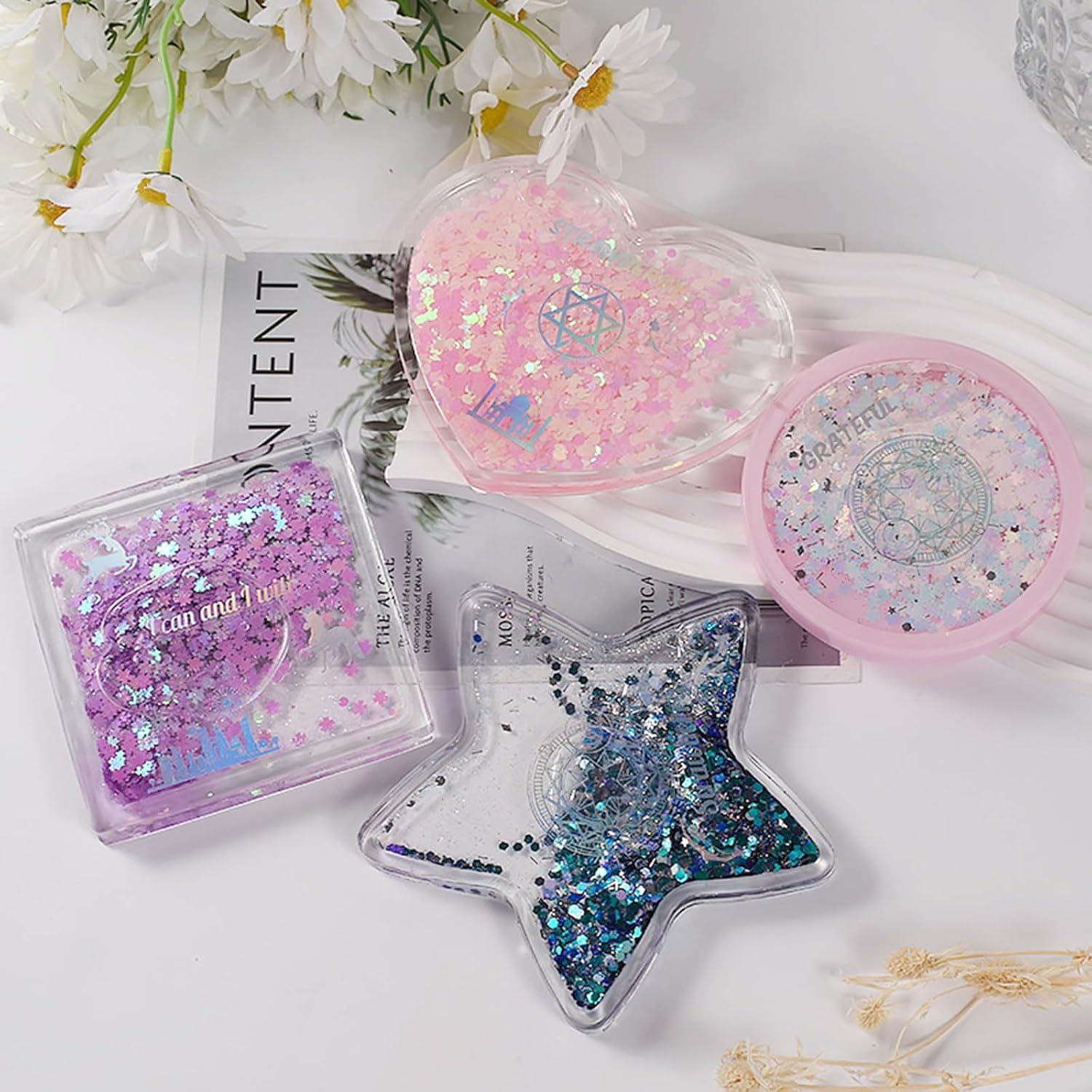 Molde de resina de silicona con forma de corazón de estrella redonda, coctelera de epoxi, marco de arena movediza, molde de fundición de resina,