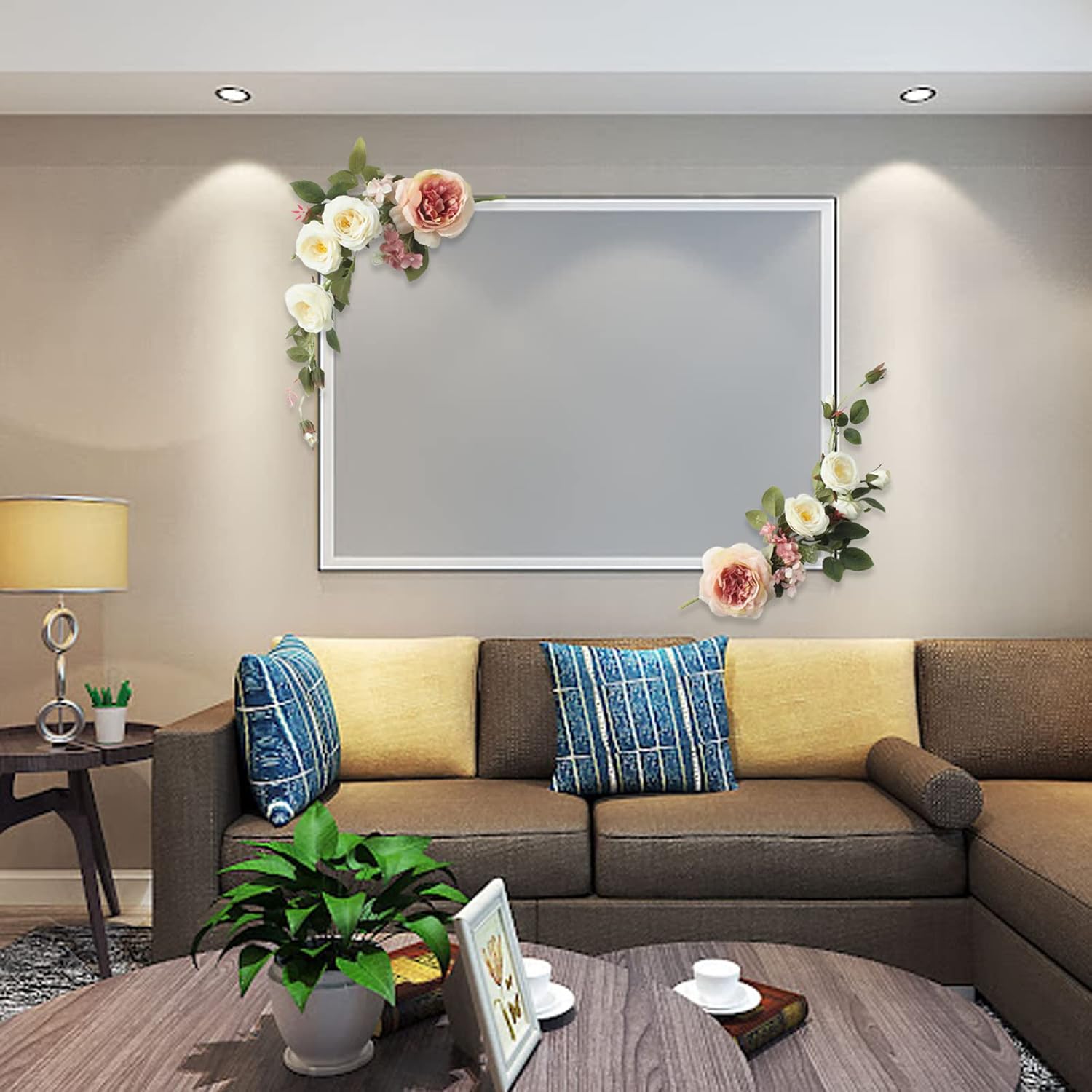 Juego de 2 guirnaldas de flores artificiales de peonía de seda, guirnalda de flores falsas para boda, letrero de bienvenida, flores decorativas para