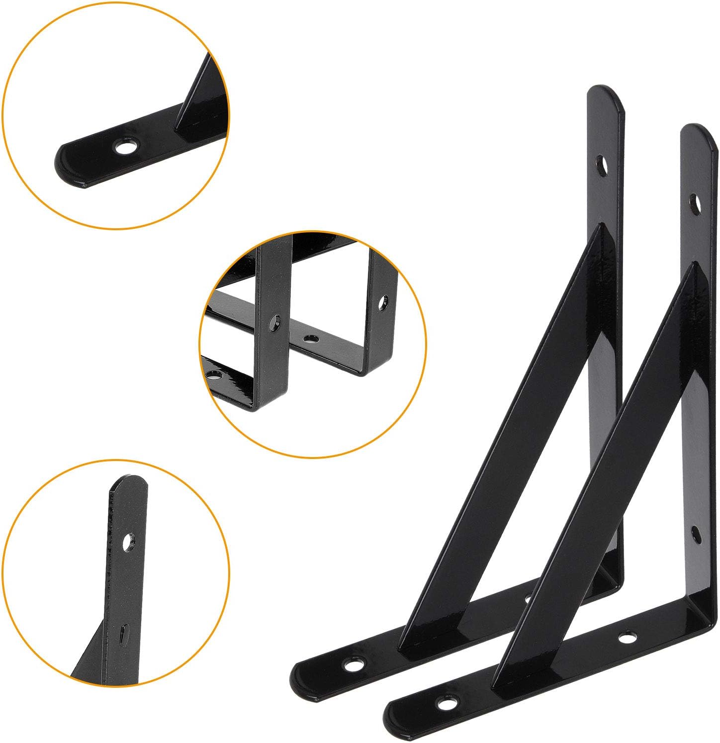 Paquete de 10 soportes de estante resistentes de 6 x 3.7 pulgadas, soportes de estante triangulares negros flotantes, ángulo de 90 grados, para