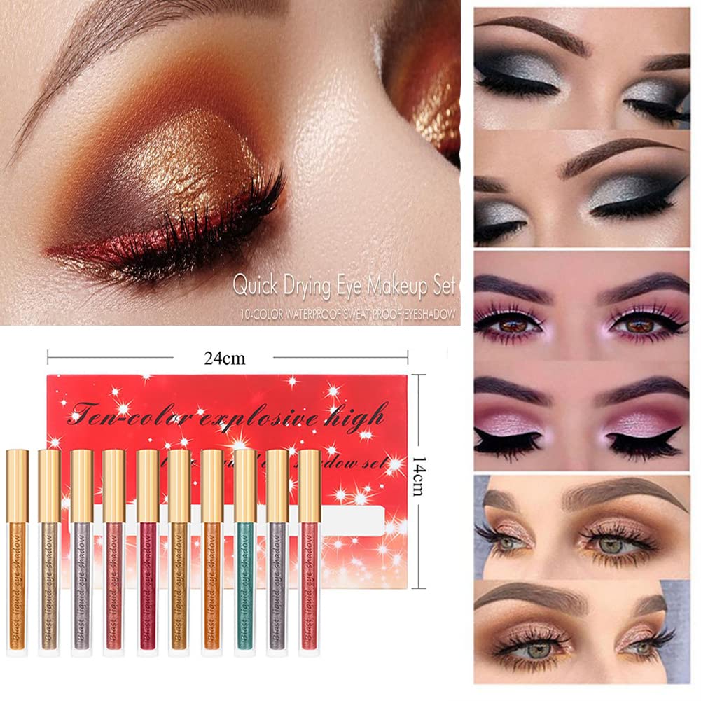 VERONNI Juego de sombra de ojos líquida con purpurina, 10 piezas de sombra de ojos con purpurina, sombra de ojos líquida metálica brillante, larga