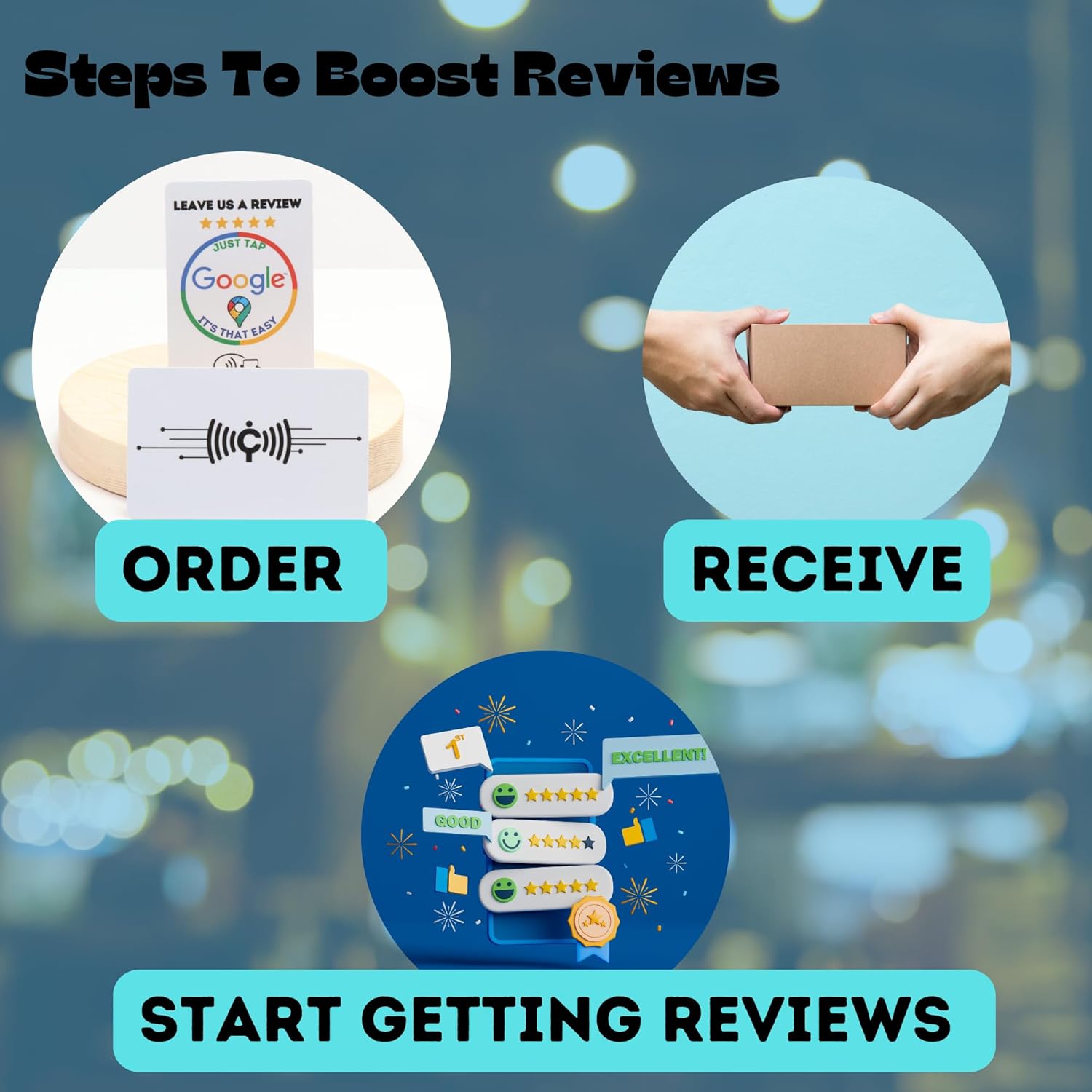 Google Review Cards – Tarjeta NFC inteligente reutilizable  Paquete de 2 unidades de tamaño de tarjeta NFC  Reseñas fáciles simplemente toque