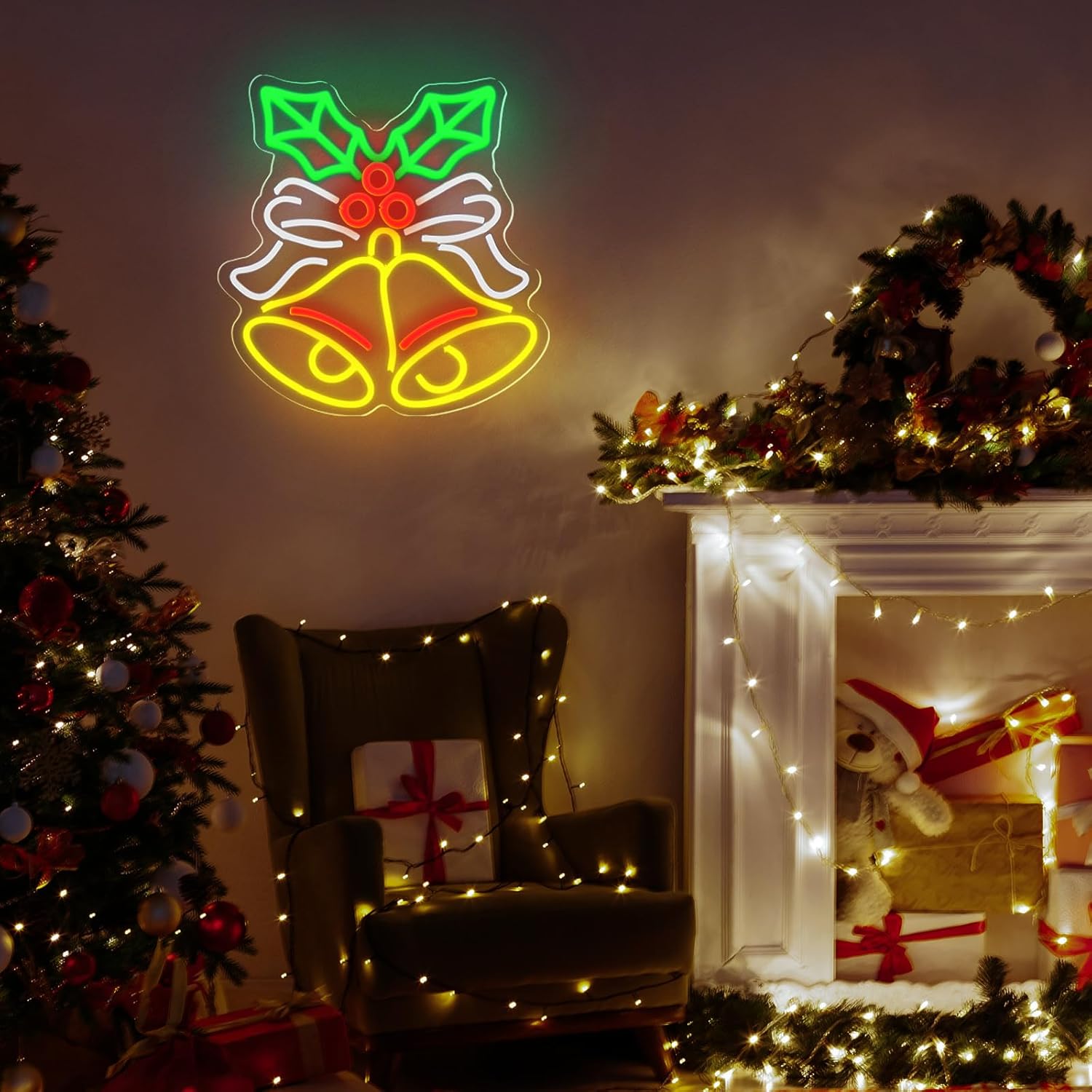 Campanas de Navidad, luces de neón, luces LED de Navidad, decoraciones de Navidad, letreros iluminados para Navidad, Año Nuevo, decoración del