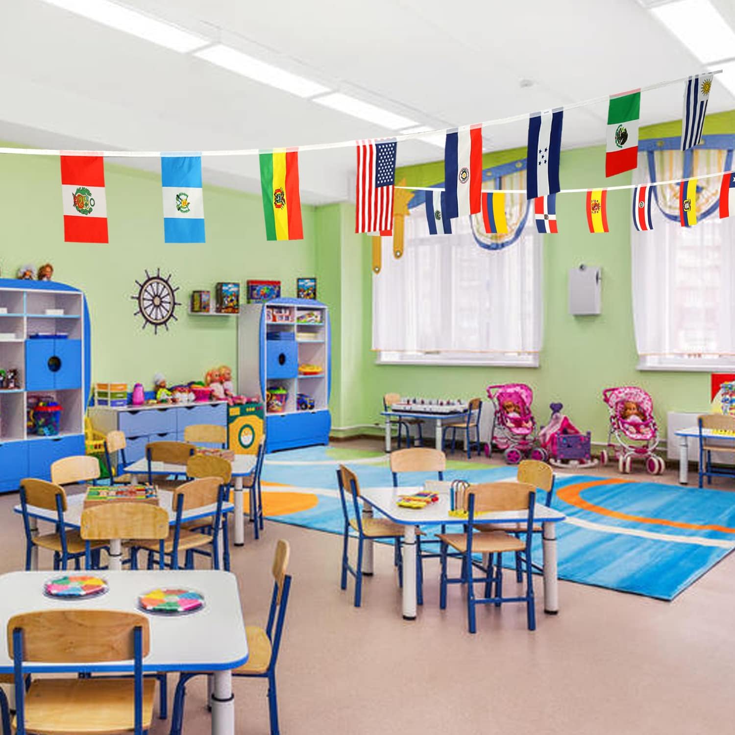 Juego de 4 banderas de cadena de 21 países de América Latina  Surtido de banderas latinas patrimonio del mes hispano para decoración escolar de aula