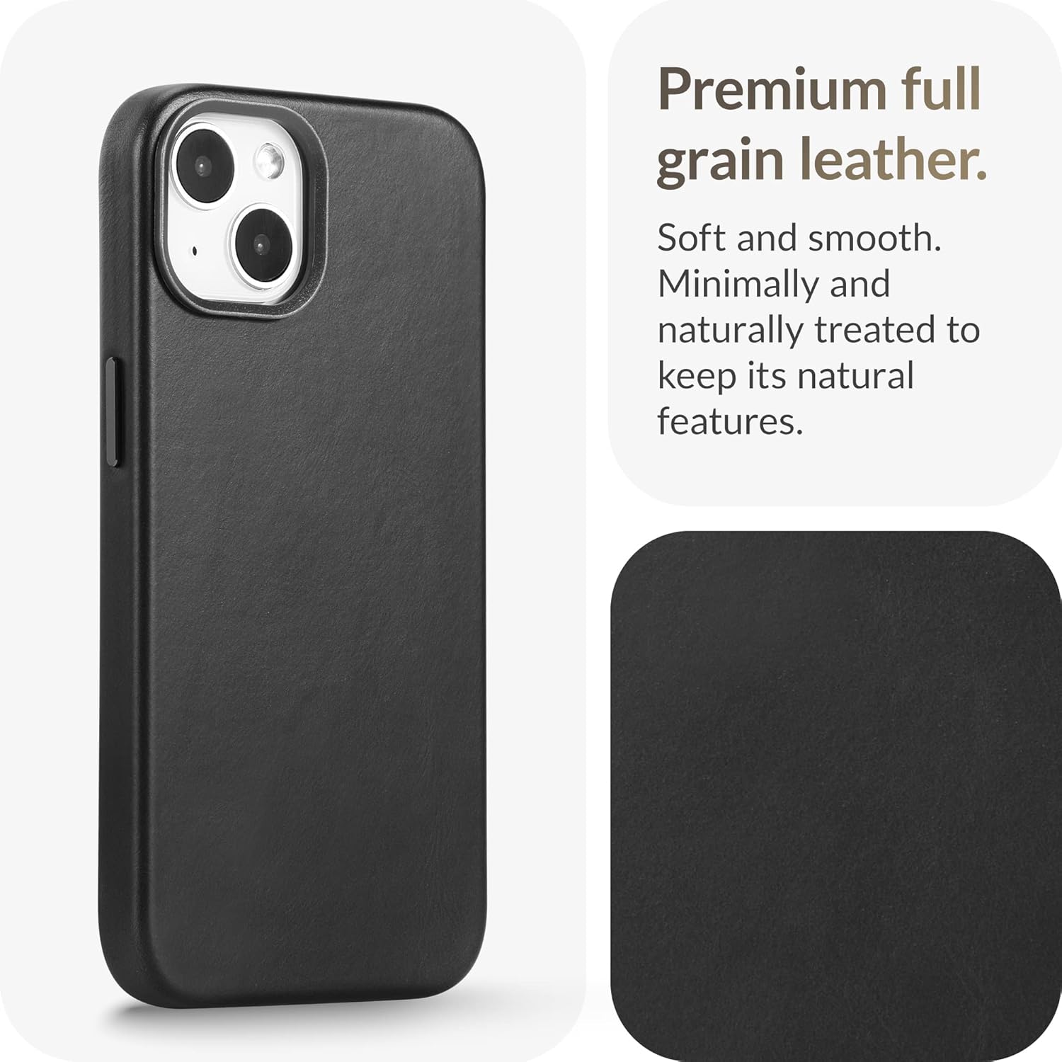 LONLI Edición – (para iPhone 14 Plus) – Funda europea de cuero genuino premium  Desarrollar pátina con el tiempo  Compatible con Magsafe – Negro