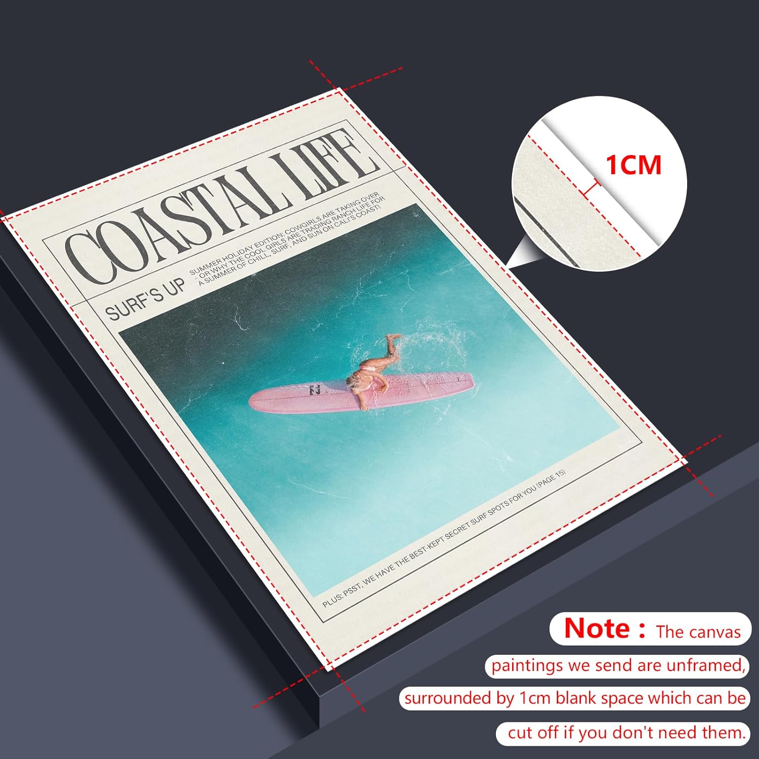 Nanxiwofee Lienzo decorativo para pared de niña surfista, póster para decoración de habitación de playa, tabla de surf, periódico, verano, playa,
