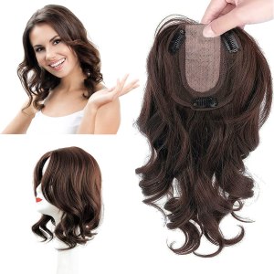 Peluquillos ondulados naturales de 14 pulgadas para mujer, 13.8 in x 4.7 pulgadas, parte media con clip en la corona, pieza de cabello marrón claro, Peluquillos ondulados naturales de 14 pulgadas para mujer, 13.8 in x 4.7 pulgadas, parte media con clip en la corona, pieza de cabello marrón claro,