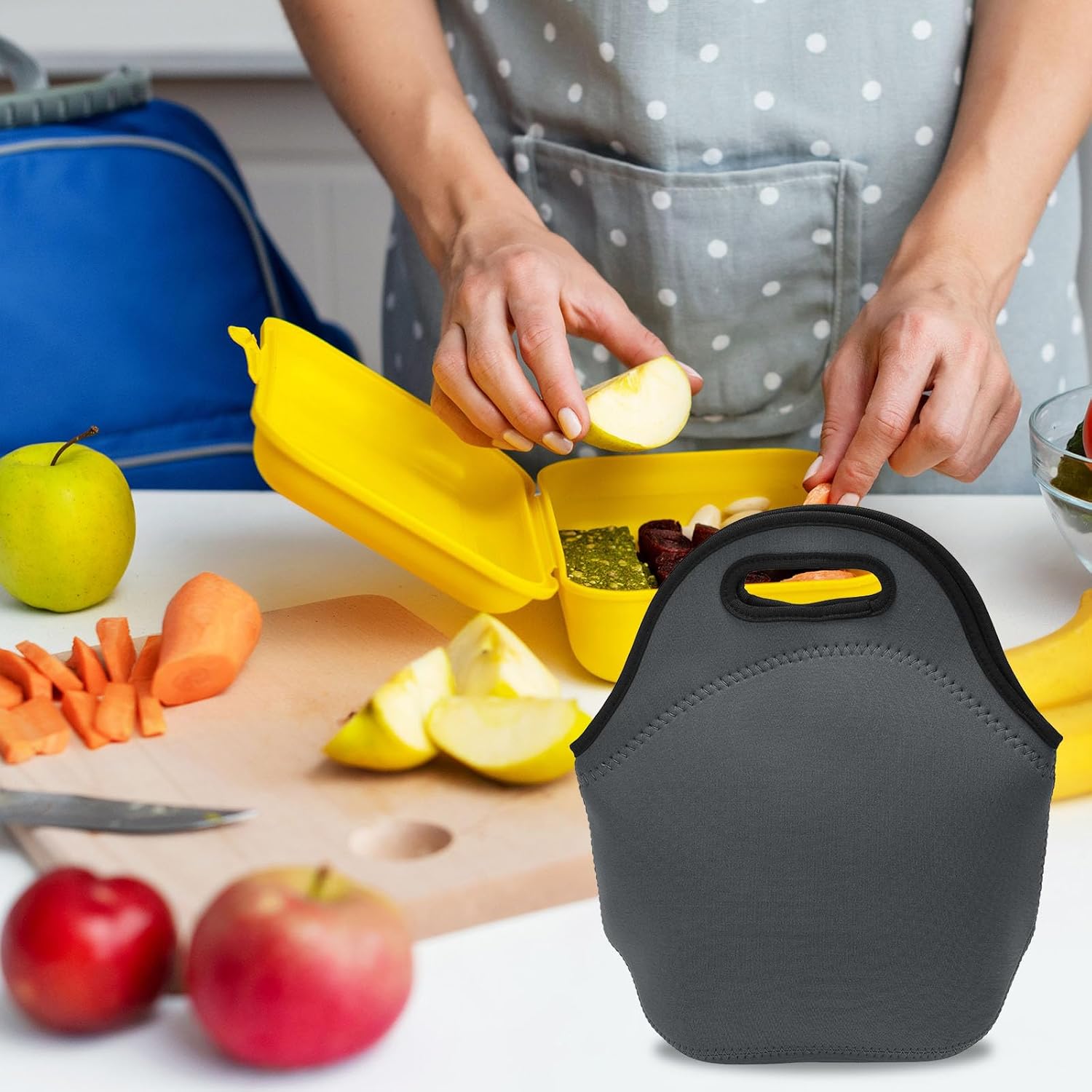 PATIKIL Bolsas de almuerzo de neopreno, paquete de 2 bolsas de almuerzo aisladas de 12 x 6 x 12 pulgadas, bolsas Bento reutilizables, bolsa térmica