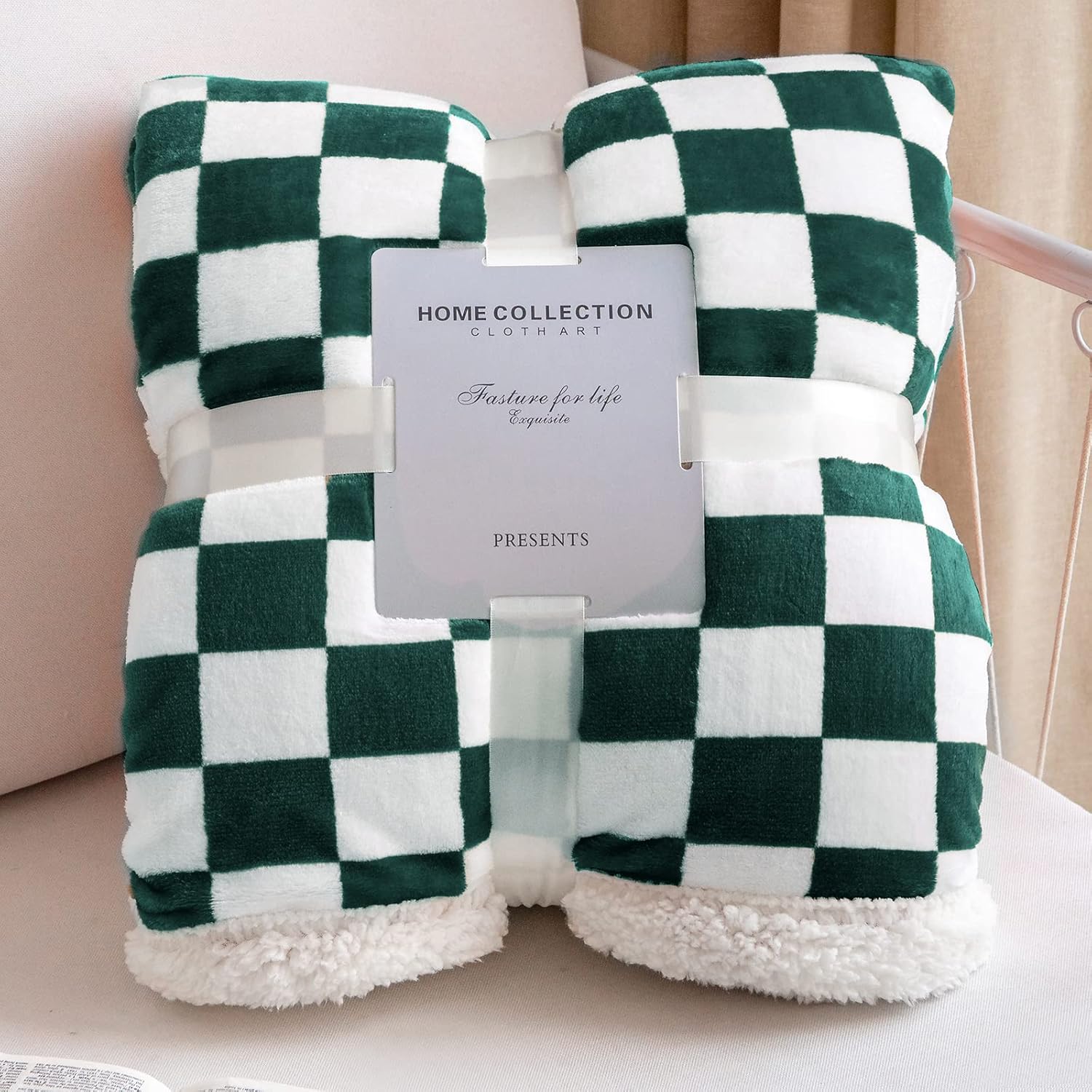 LOMAO Manta Sherpa de vellón con patrón a cuadros, suave, gruesa manta para sofá y cama, lujosa, cálida y acogedora para todas las estaciones