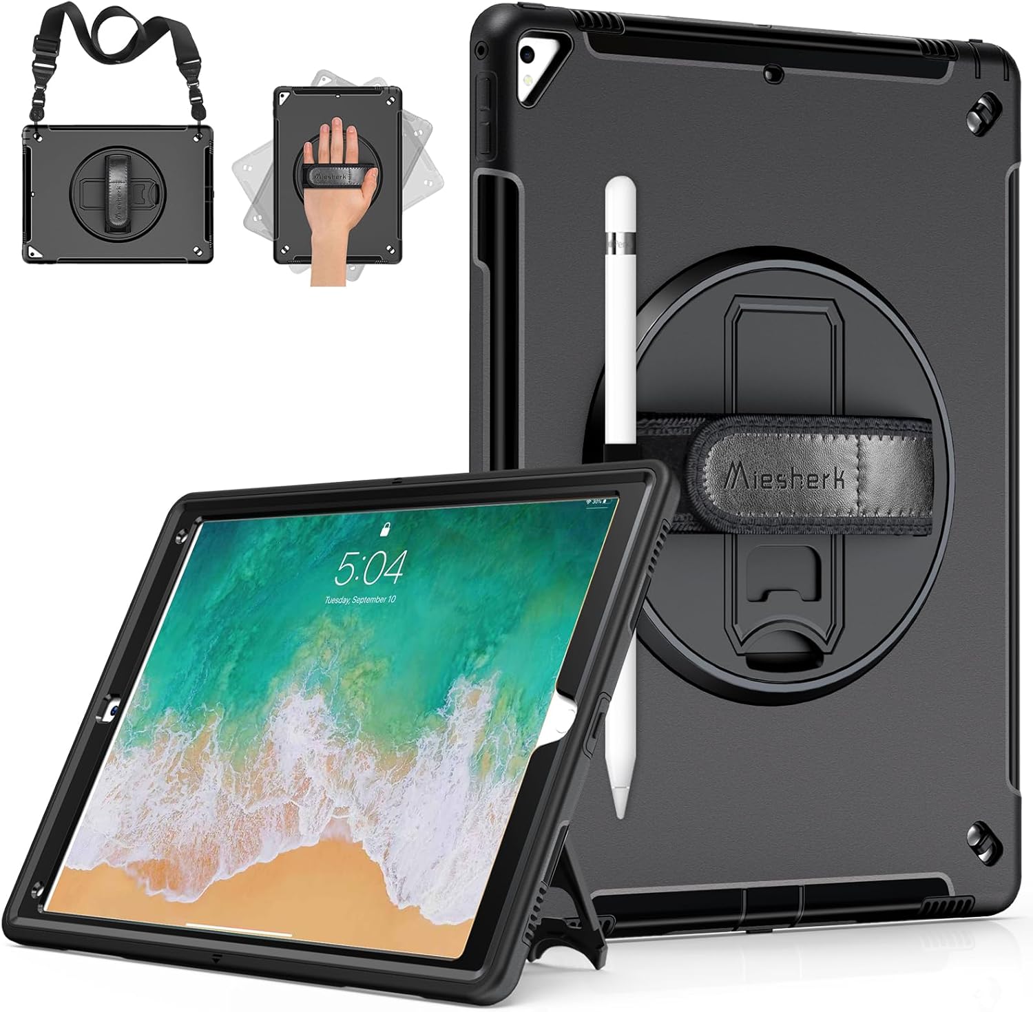 Miesherk Funda para iPad Pro 12.9 de 2 generación 2017 y 2015 de 1 generación, resistente a prueba de golpes, funda protectora con soporte giratorio