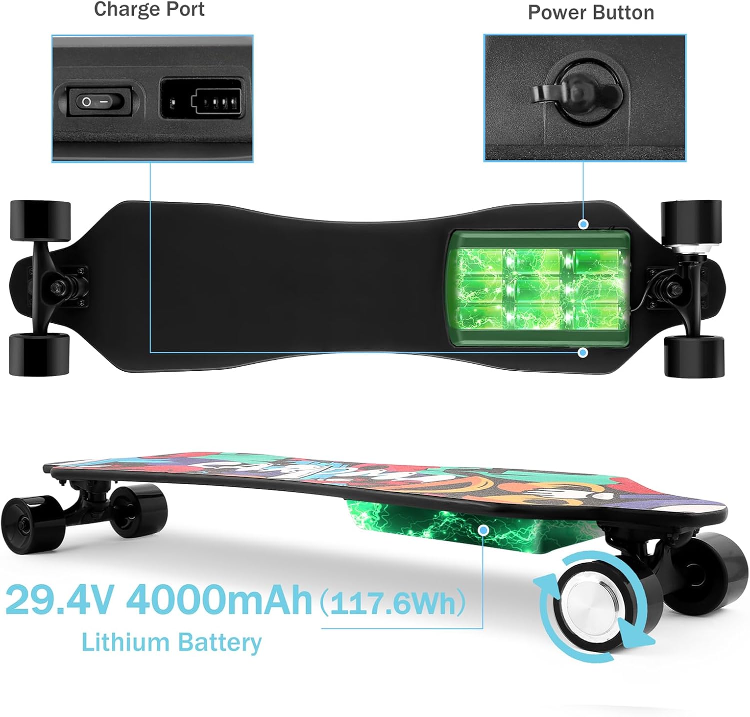 Caroma Electric Skateboards with Remote, 350W Powerful Motor, 12.4MPH Top Speed, 4000mAH Battery, 13 Miles Max Range E Skateboard, 4 Speed Mode