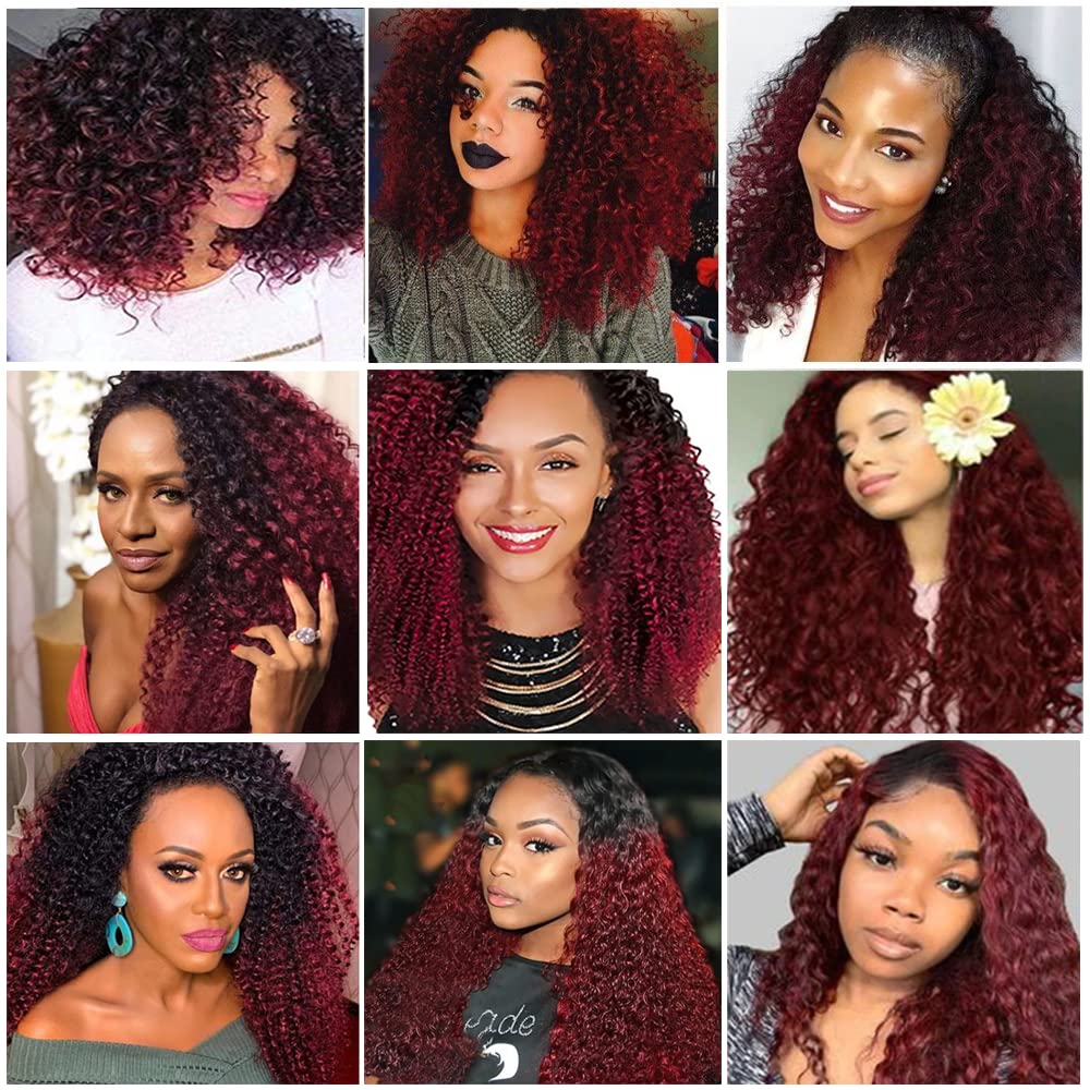 Extensiones de cabello humano ondulado brasileño de doble trama de color negro a rojo vino