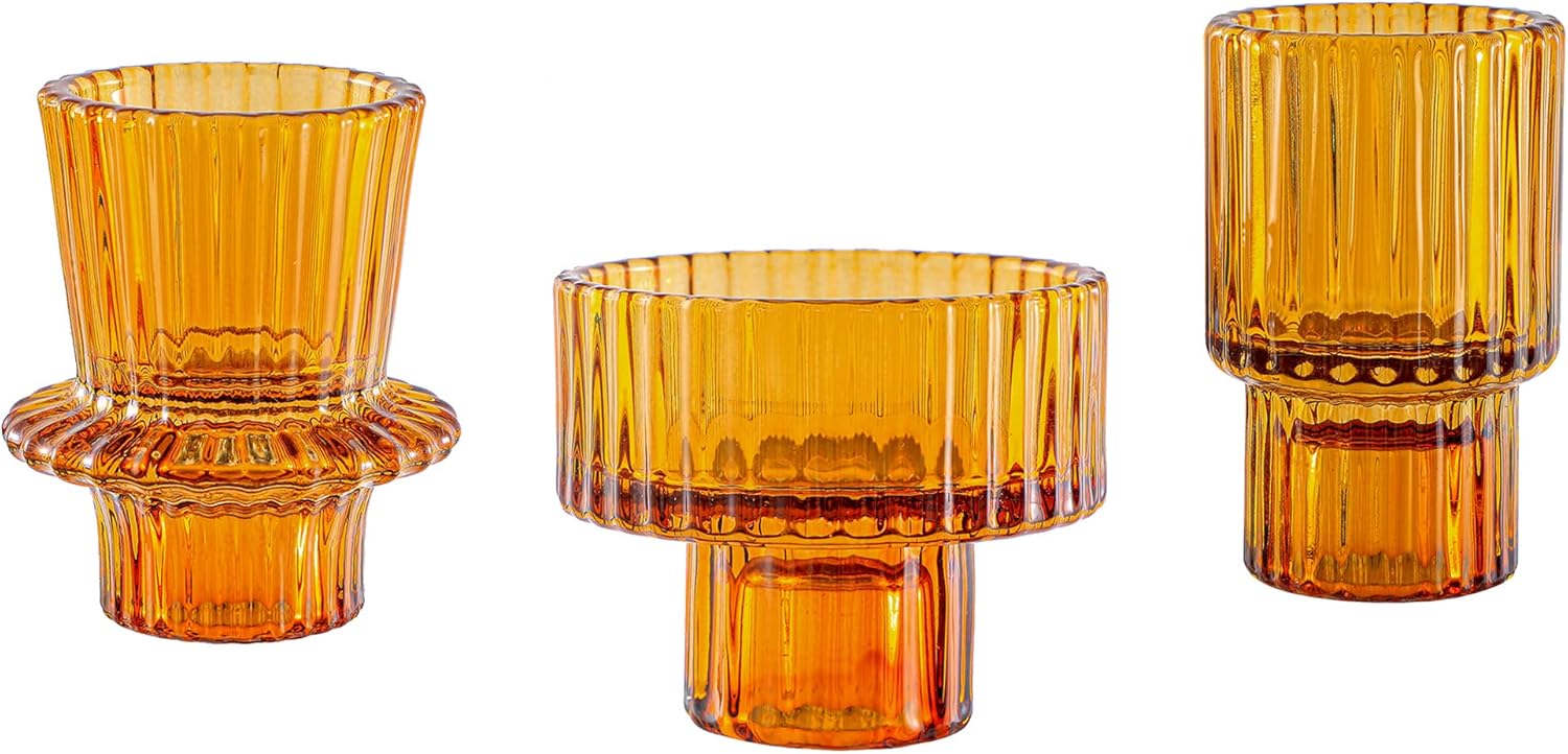 Lysenn Portavelas de vidrio ámbar para velas de pilar, velas cónicas, velas de candelita  Portavelas multiusos premium  Se adapta a velas de 78