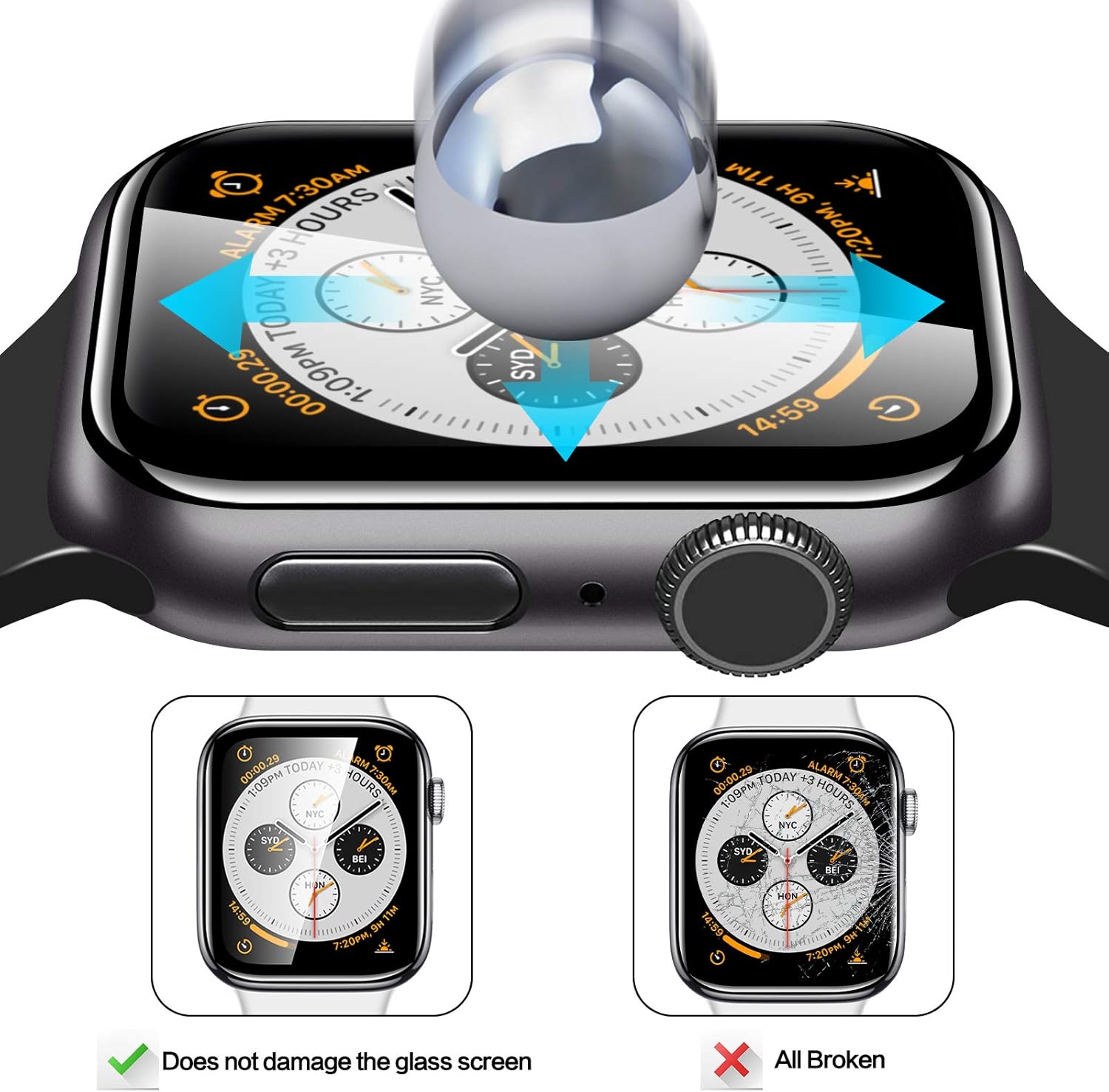 Paquete de 2 protectores de pantalla de vidrio templado para Apple Watch Series 7 de 1.575 pulgadas Series 6SE54, cobertura completa, sin burbujas,